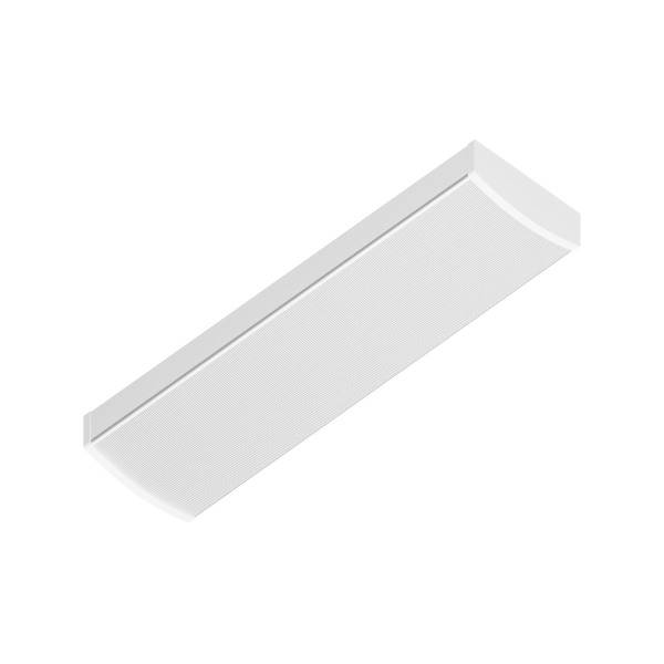 Ein weißes rechteckiges LED-Leuchtengehäuse, das diagonal auf einem einfachen Hintergrund dargestellt ist.