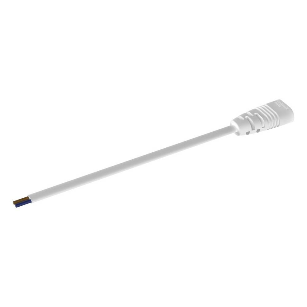 Weißes Ethernet-Kabel mit einem Stecker an einem Ende, isoliert auf einem einfachen weißen Hintergrund dargestellt.