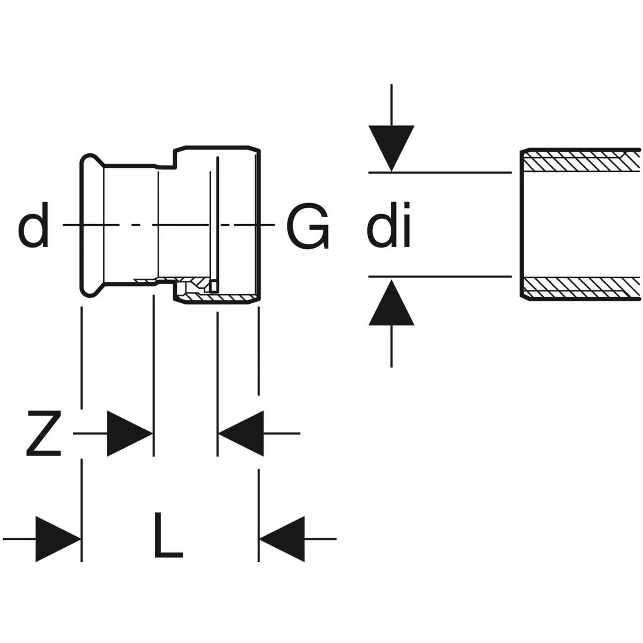 Geberit GE Mapress C-Stahl, Übergang mit Überwurfmutter, MS, d42mm x G2, verzinkt, 4 Stk.
