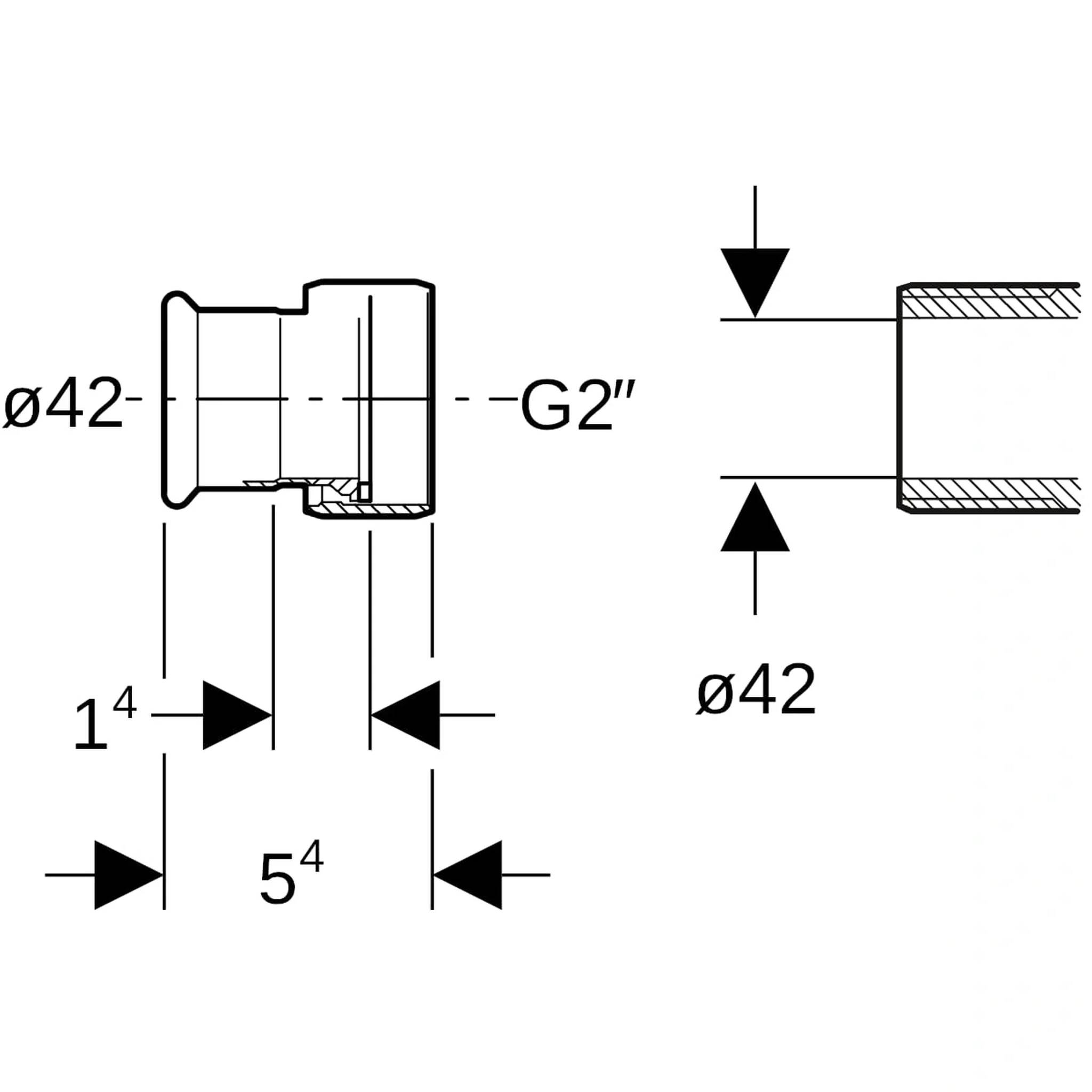 Geberit GE Mapress C-Stahl, Übergang mit Überwurfmutter, MS, d42mm x G2, verzinkt, 4 Stk.