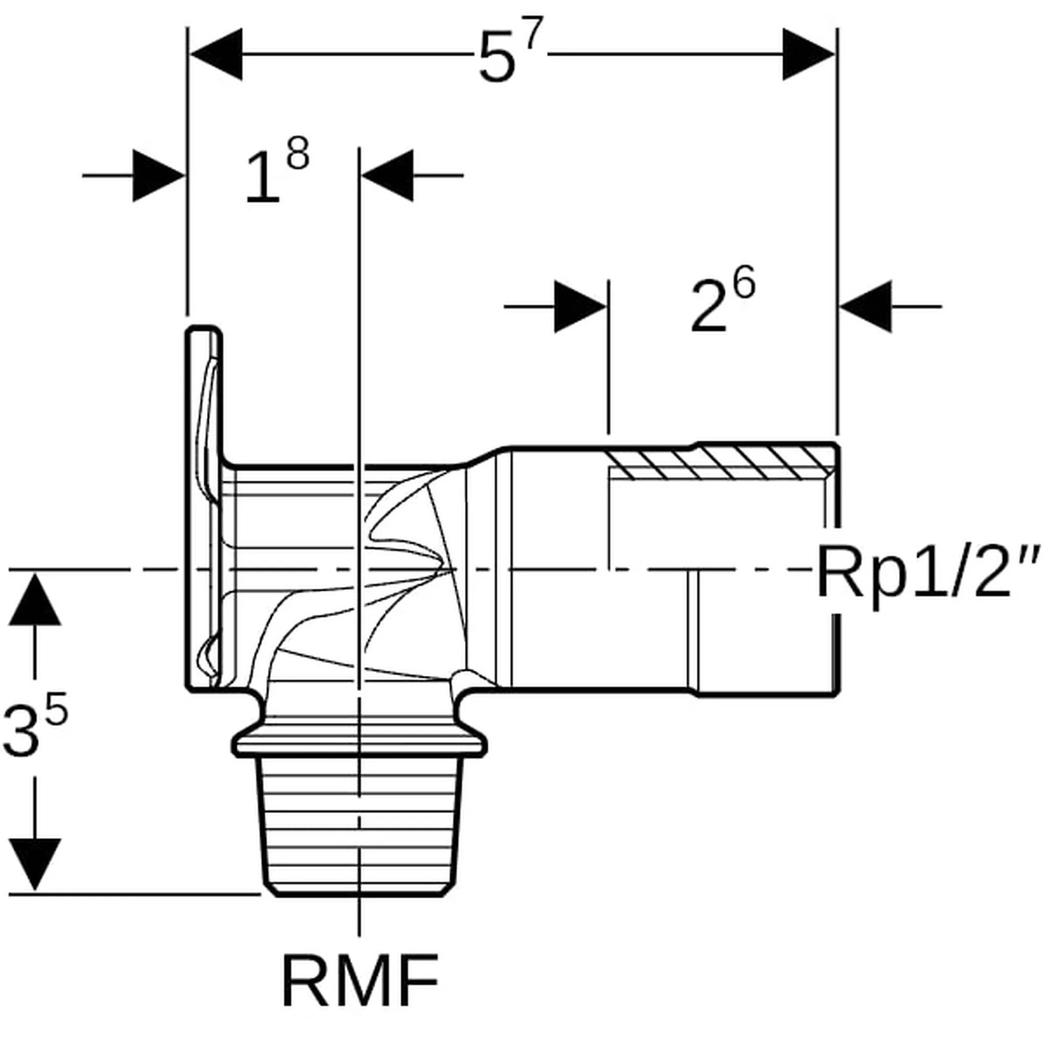 Geberit GE Mepla, Anschlusswinkel AG, MF, 90 Grad, RMF1/2 x Rp1/2, 10 Stk.