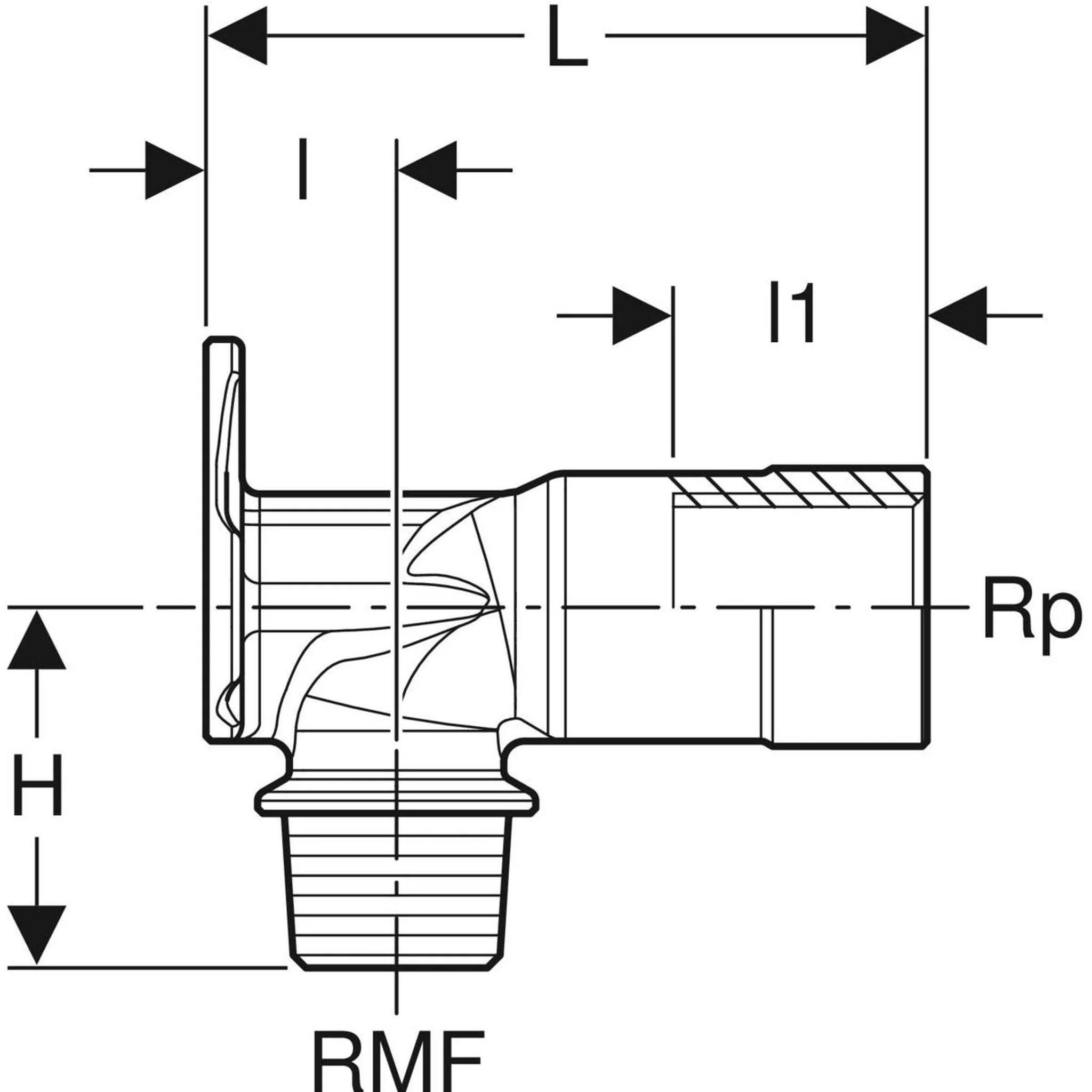 Geberit GE Mepla, Anschlusswinkel AG, MF, 90 Grad, RMF1/2 x Rp1/2, 10 Stk.