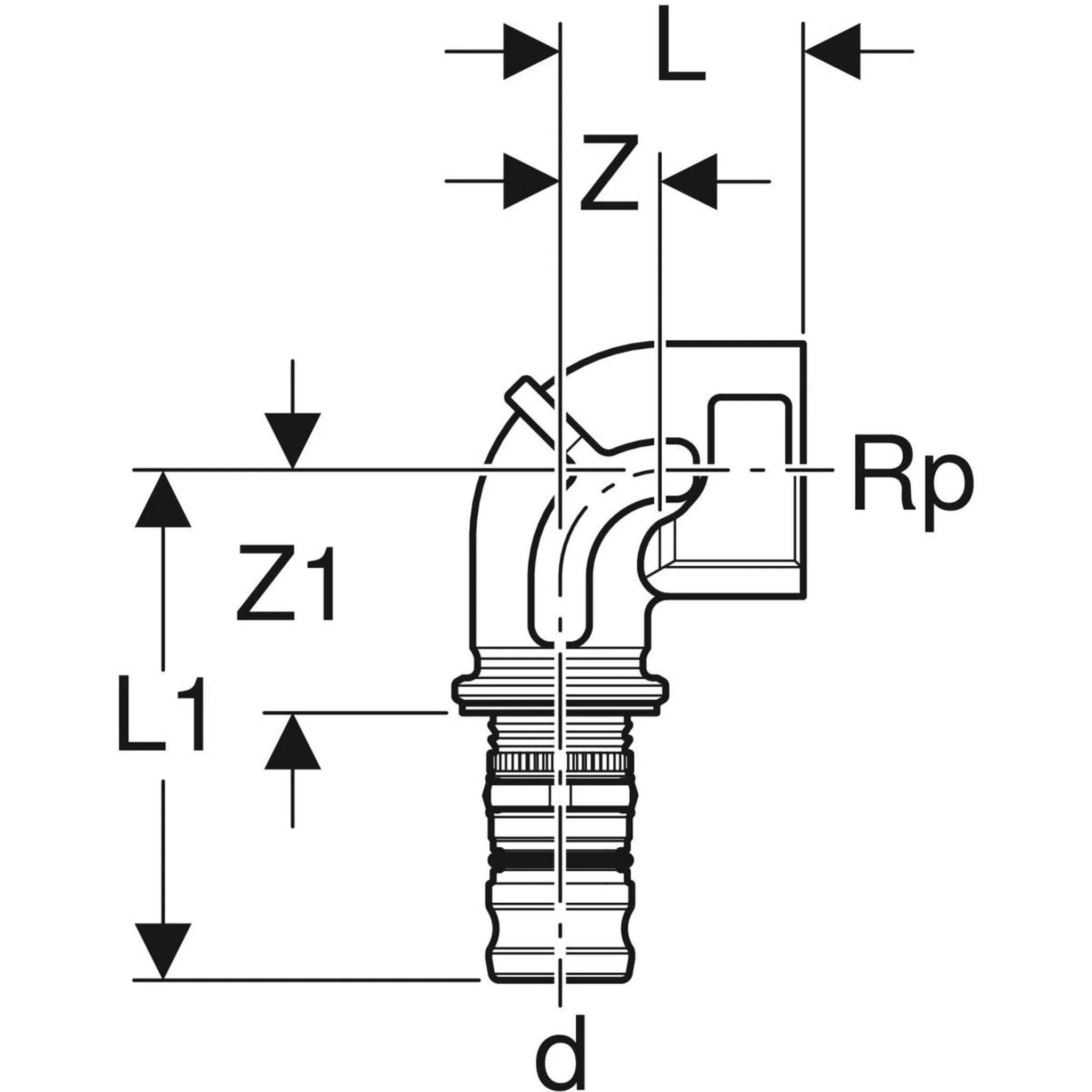 Geberit GE Mepla Übergangsbogen, IG RG, 90°, d 16mm x Rp 3/4, 10 Stk.