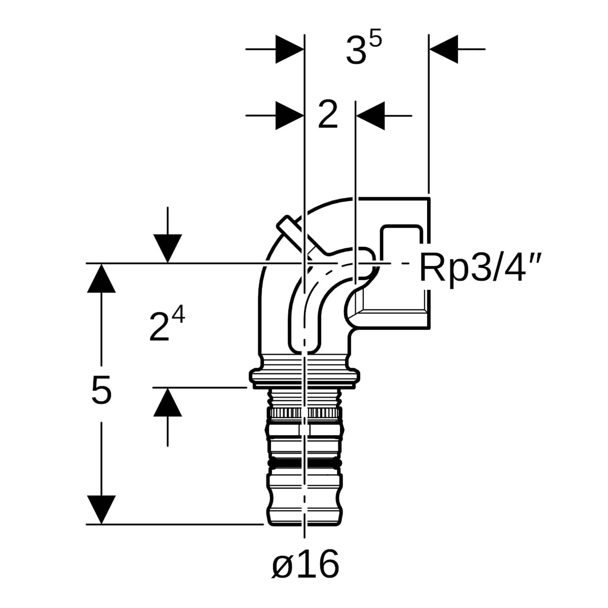 Geberit GE Mepla Übergangsbogen, IG RG, 90°, d 16mm x Rp 3/4, 10 Stk.