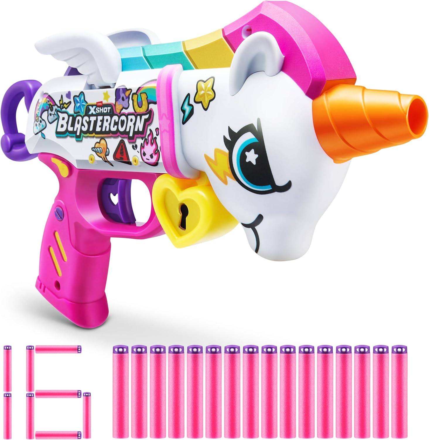 ZURU 36729 - X-SHOT Blastercorn mit 16 Darts - Einhorn-Blaster
