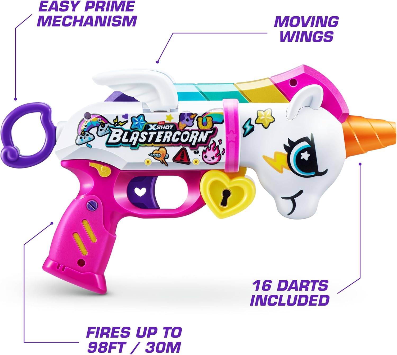 ZURU 36729 - X-SHOT Blastercorn mit 16 Darts - Einhorn-Blaster