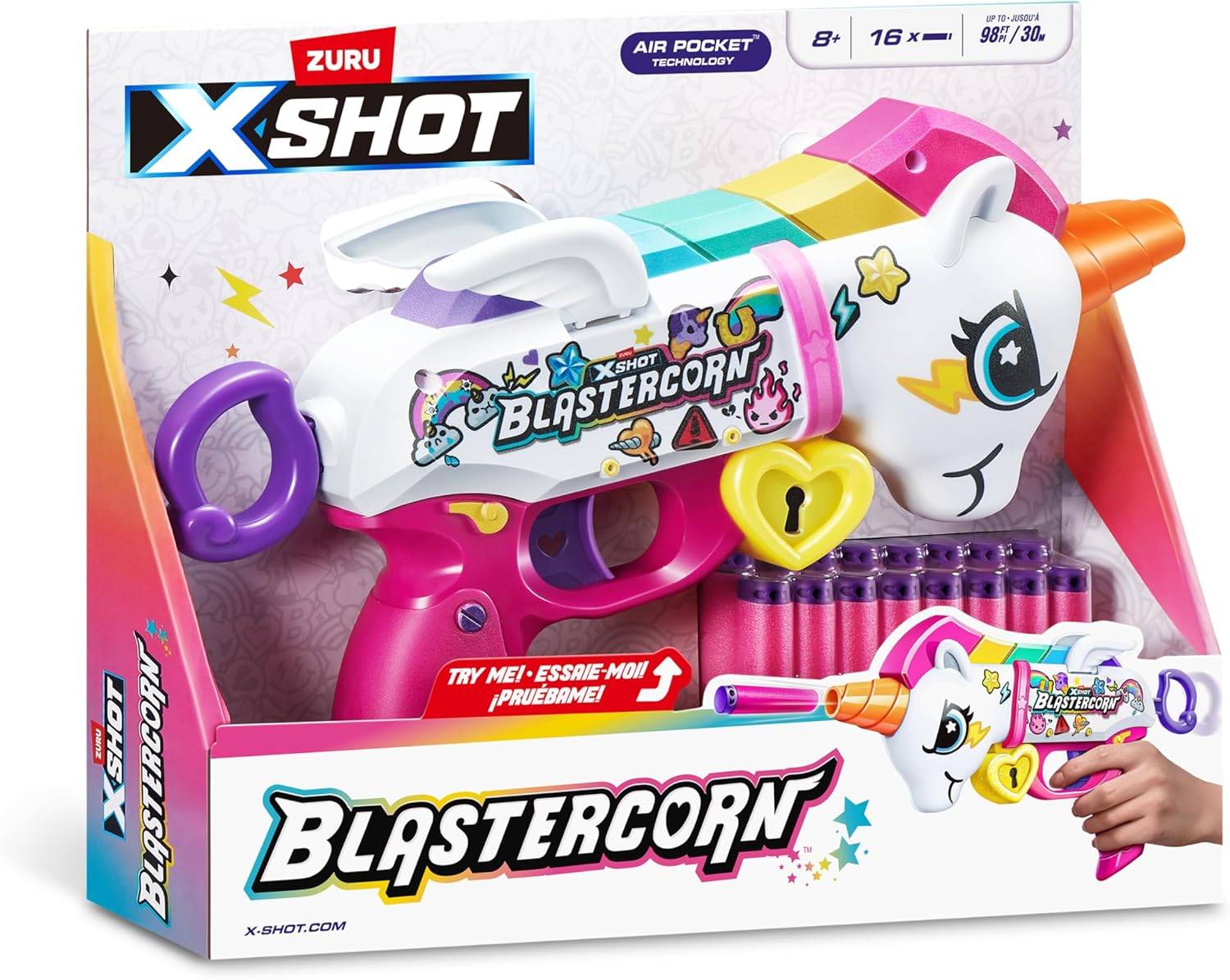 ZURU 36729 - X-SHOT Blastercorn mit 16 Darts - Einhorn-Blaster