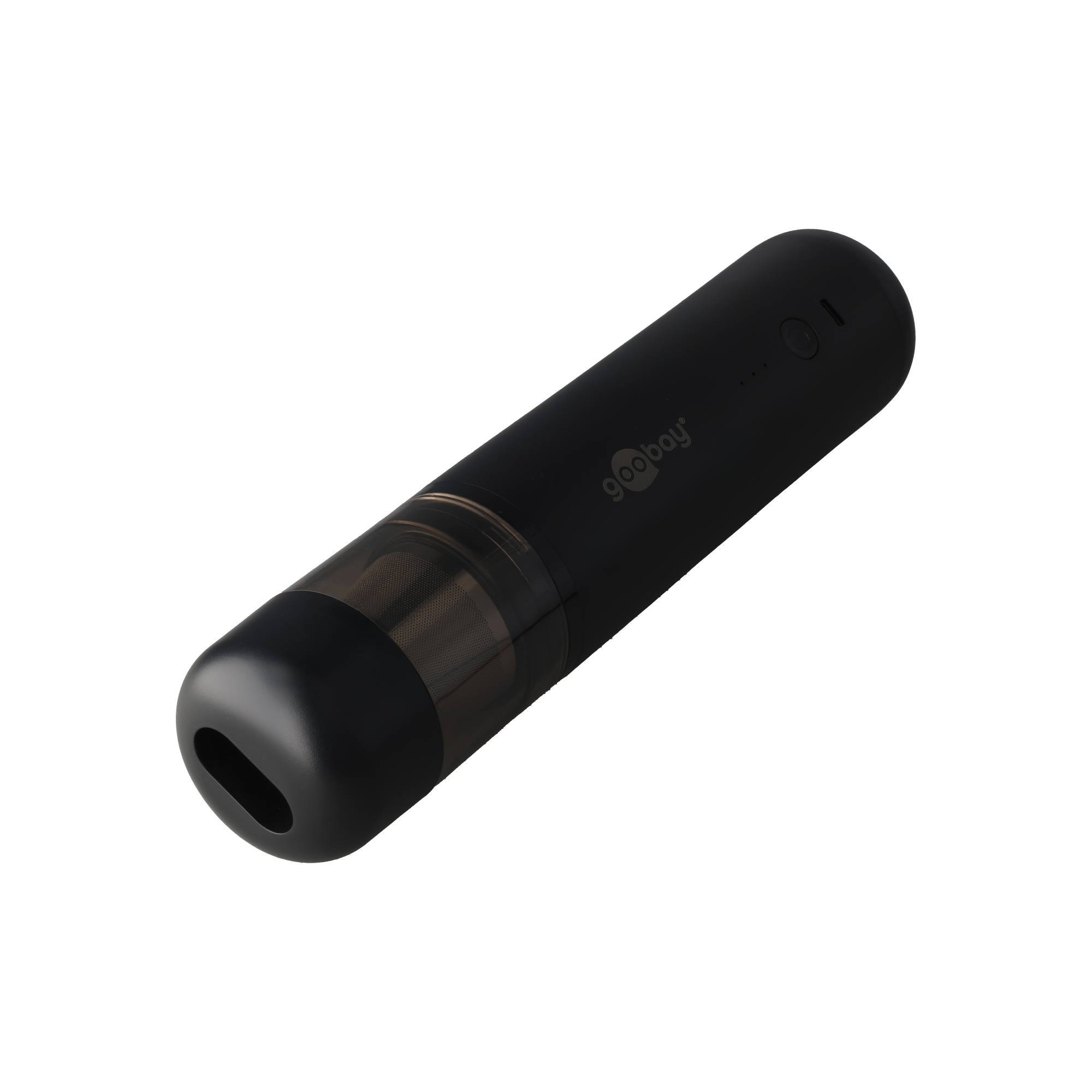 Schwarzer zylindrischer Vape-Stift mit transparanter Mittlkammer und Mundstück, auf weißem Hintergrund gezeigt.