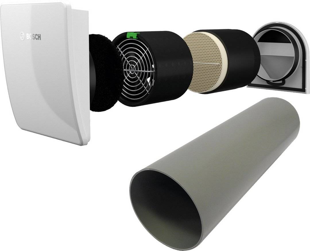 BOSCH dezentrale Lüftung V2000D 43 /K Komplettset: mit Montagerohr, Außenhaube - 7735600363
