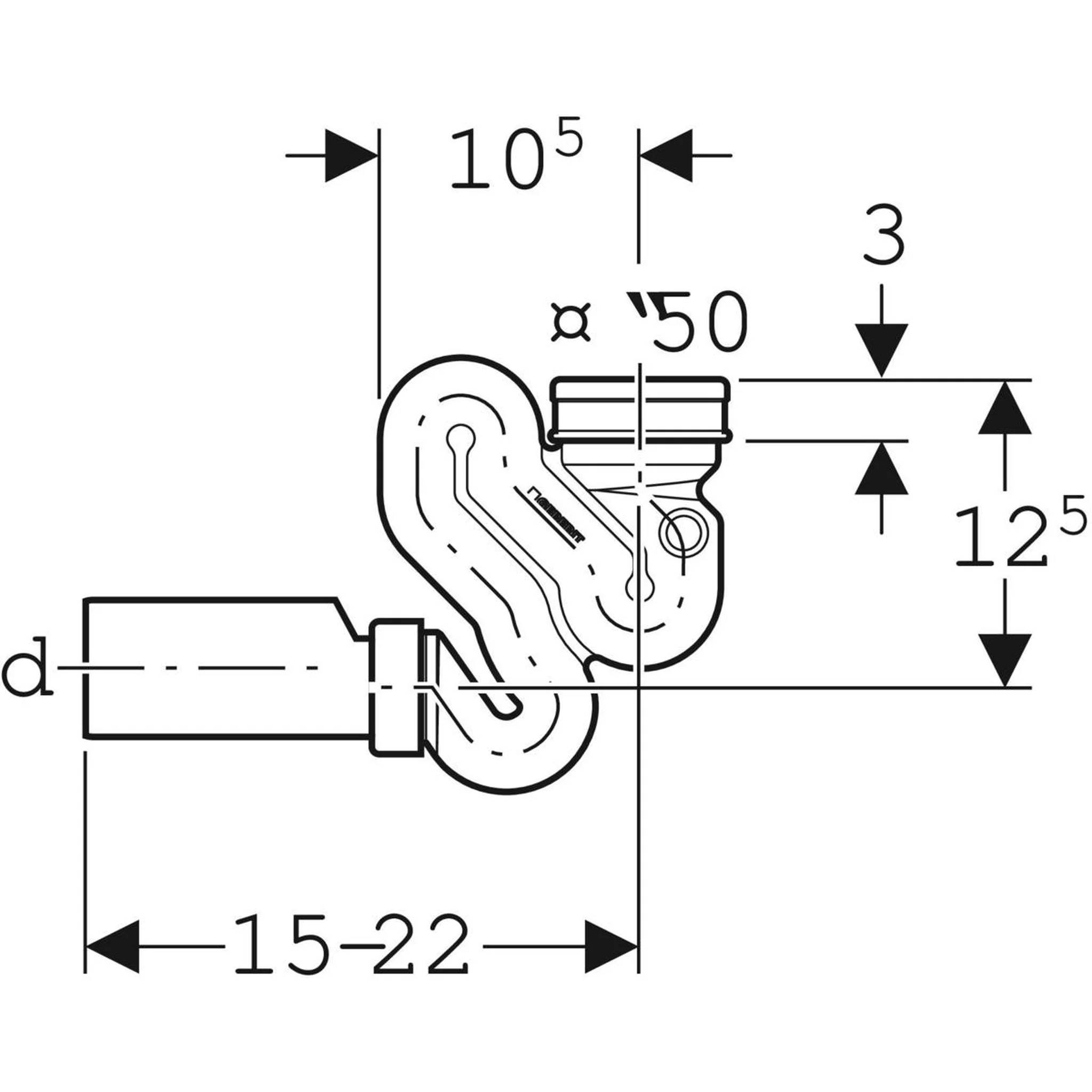 Geberit Urinal-Absaugsiphon f Taro Nova u Tamaro waagrecht d 50mm 152942, 1 Stk.