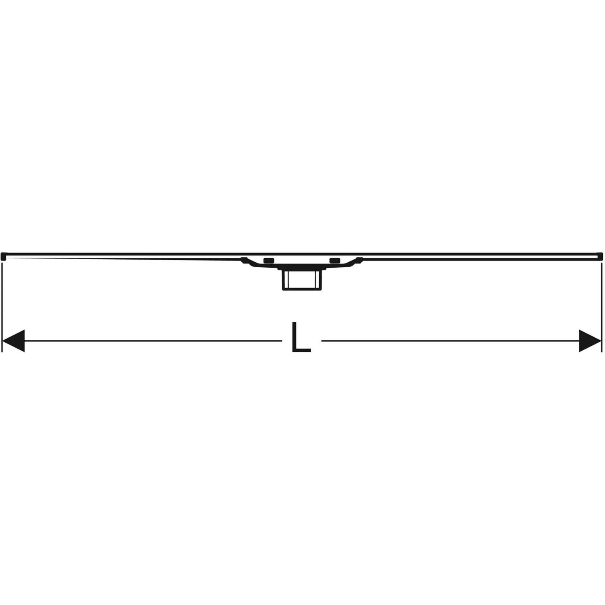 Technisches Diagramm eines horizontalen Balkens oder einer Platte mit einer zentralen Befestigung, gekennzeichnet durch einen zweiseitigen Maßstabpfeil mit der Beschriftung „L", der die Länge angibt.