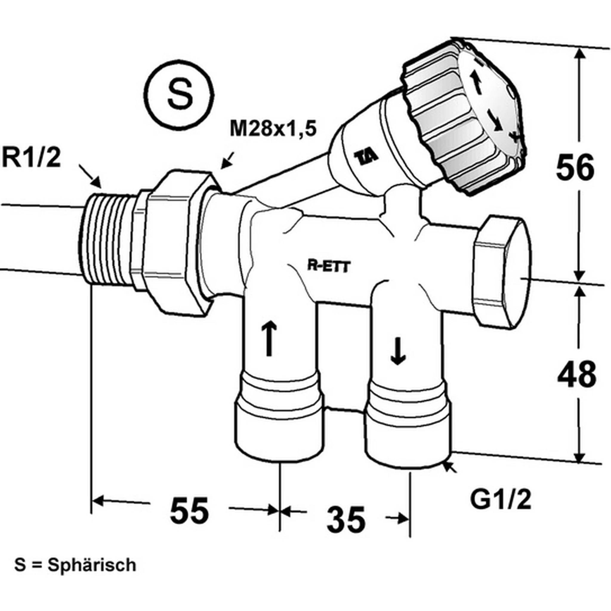 IMI Heimeier Renovett-Heizkörperventil M3 M28x1/2 Zoll IG Nr.50684005, 1 Stk.