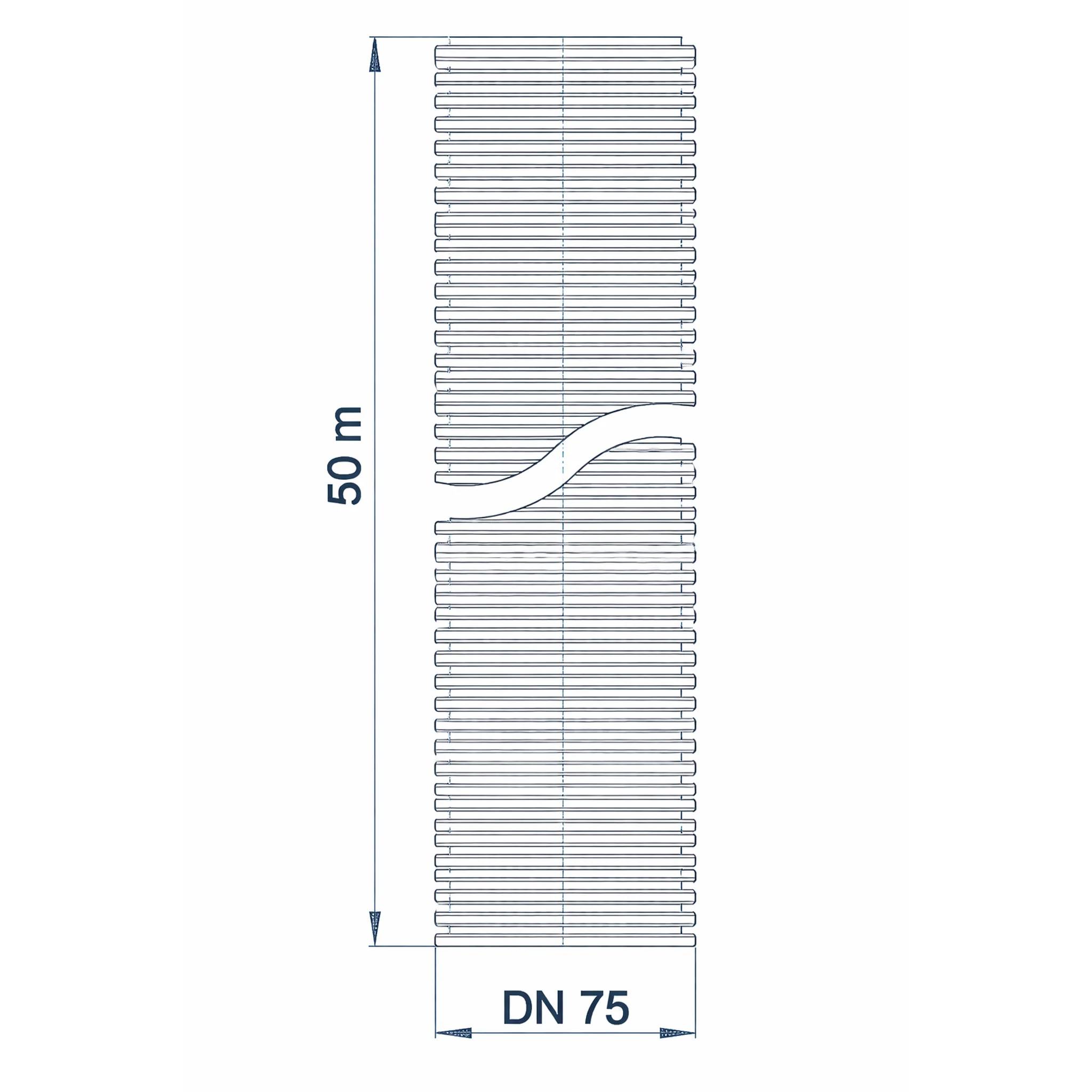 Technisches Diagramm einer 50 m langen, DN 75 wellpappe mit einer Wellenbiegung in der Nähe der Mitte.