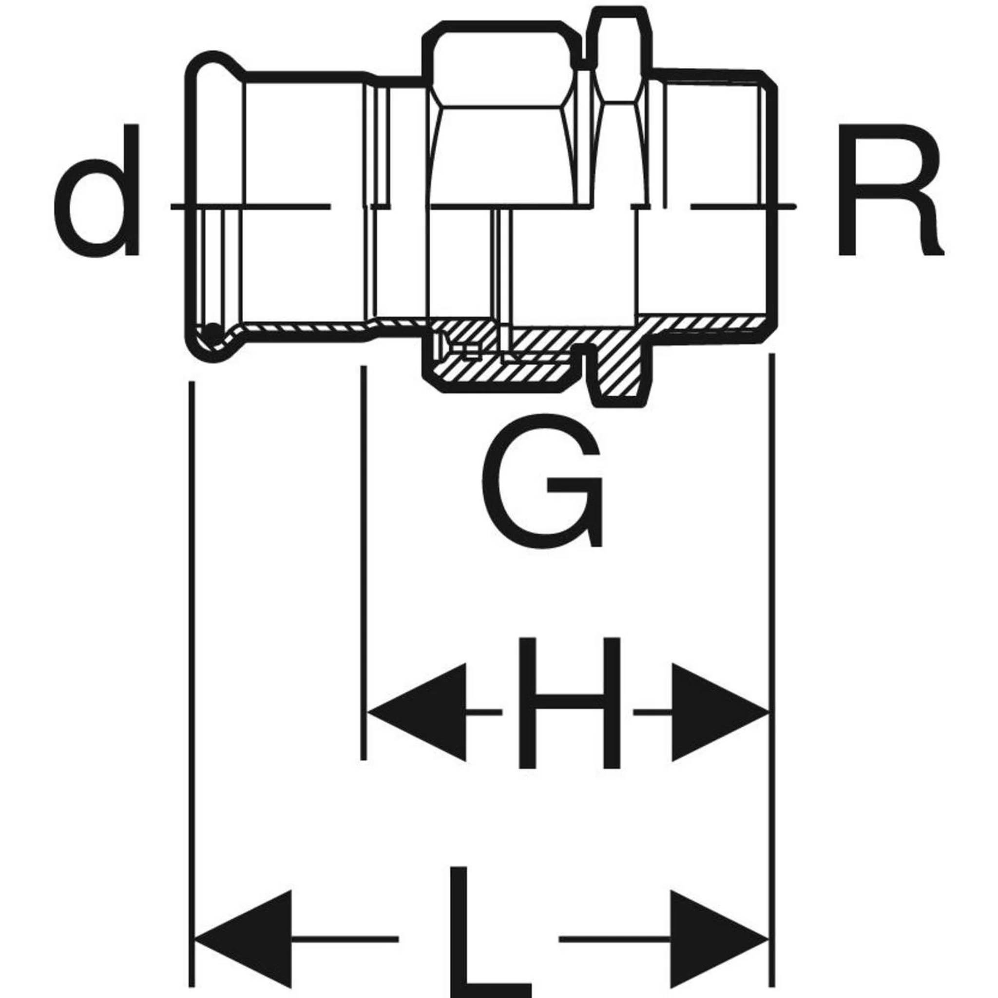 Geberit Mapress ES Edelstahl Übergangsverschraubung mit ÜWM, d15mm, R1/2, Packung mit 2 Stk.