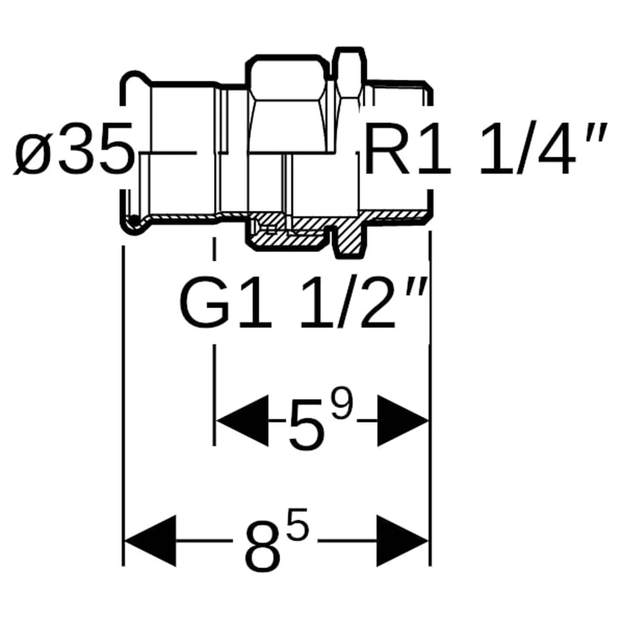 Geberit GE Mapress, ES Uebergangsverschraubung mit UeWM, Edelstahl, d35mm, R1 1/4, 1 Stk.