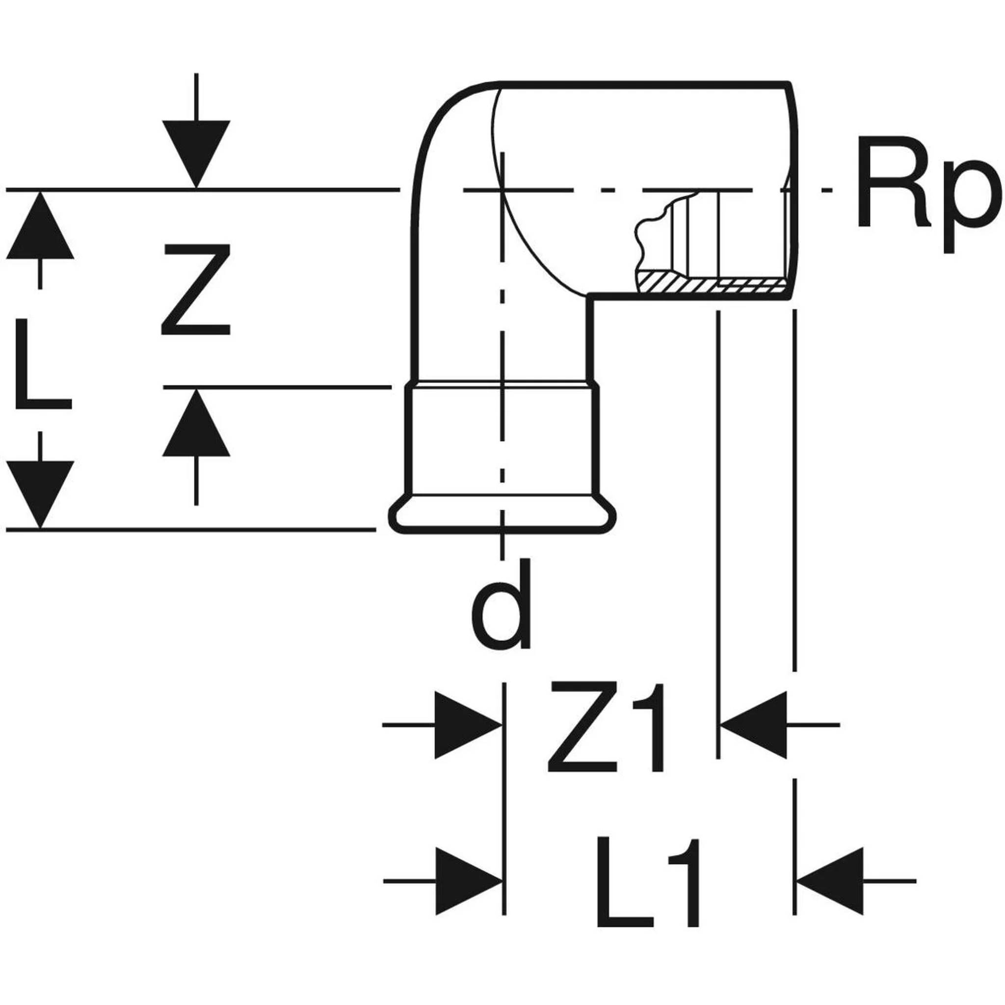 Geberit GE Mapress, Edelstahl, Gas, Übergangswinkel 90°, d28 x Rp1, 1 Stk.
