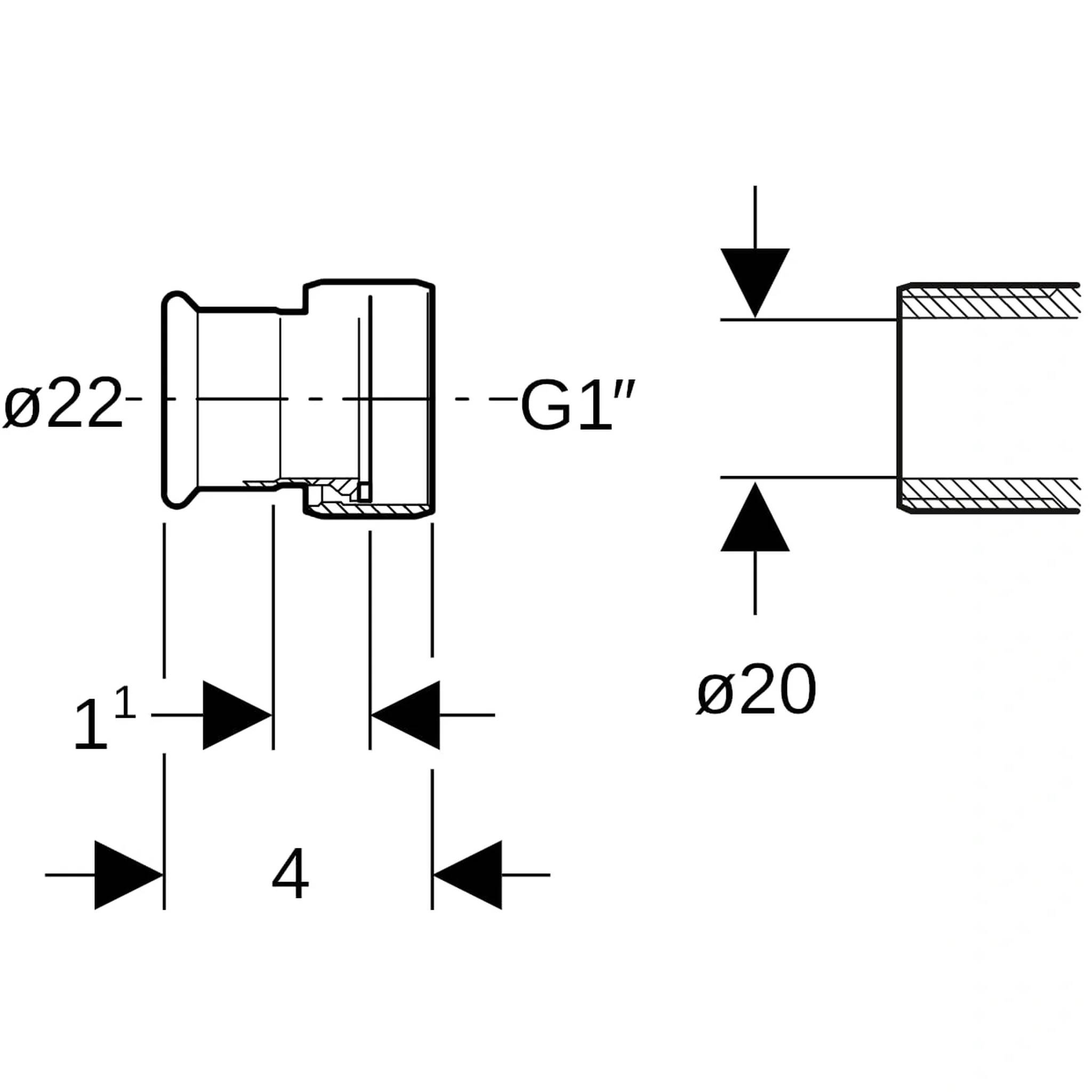 Geberit Mapress Edelstahl Übergang mit UeWM Messing, d22mm x G1, 10 Stk.