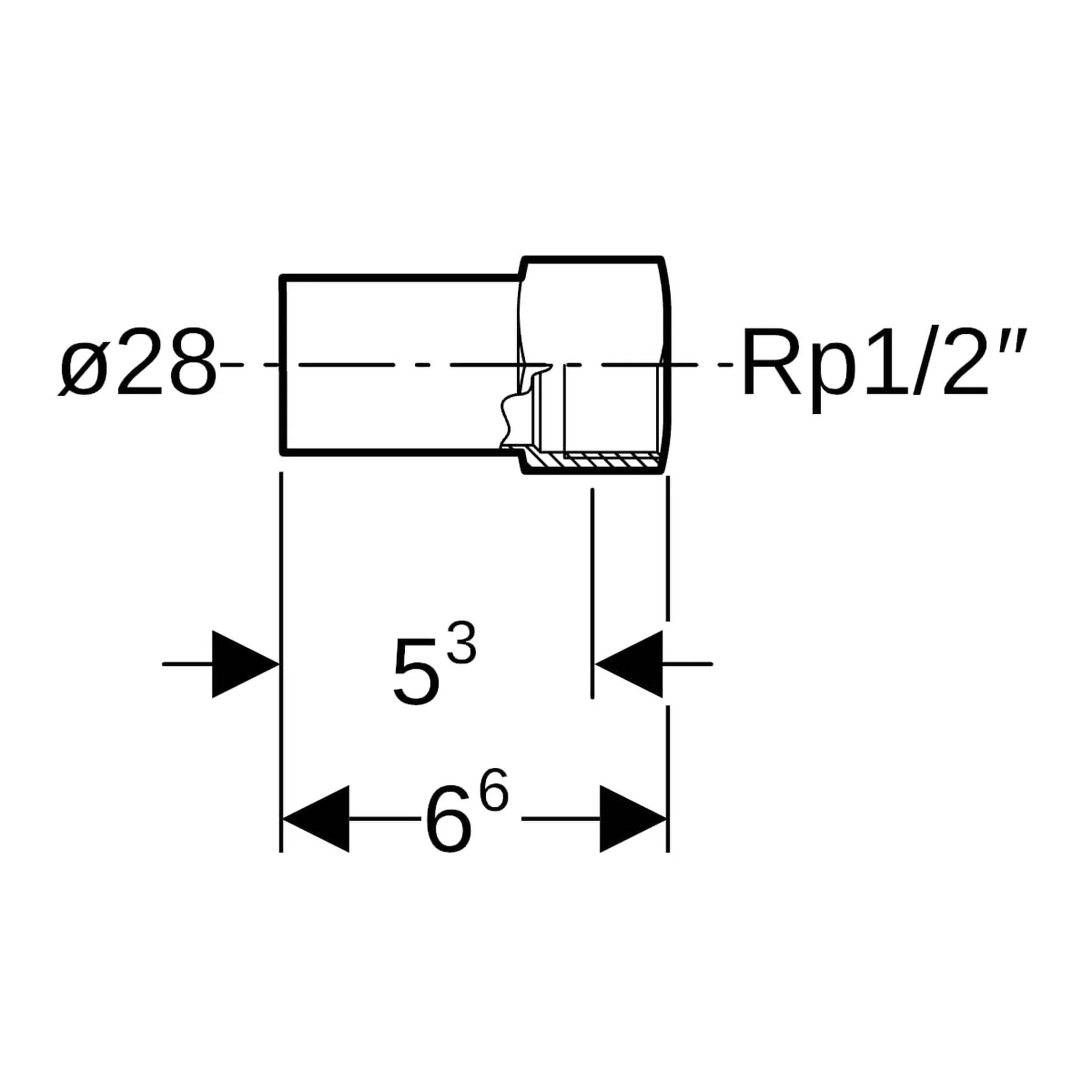 Geberit GE Mapress, Edelstahl, Uebergang mit Einschubende, d28mm x Rp1/2, L 6,6cm, 1 Stk.
