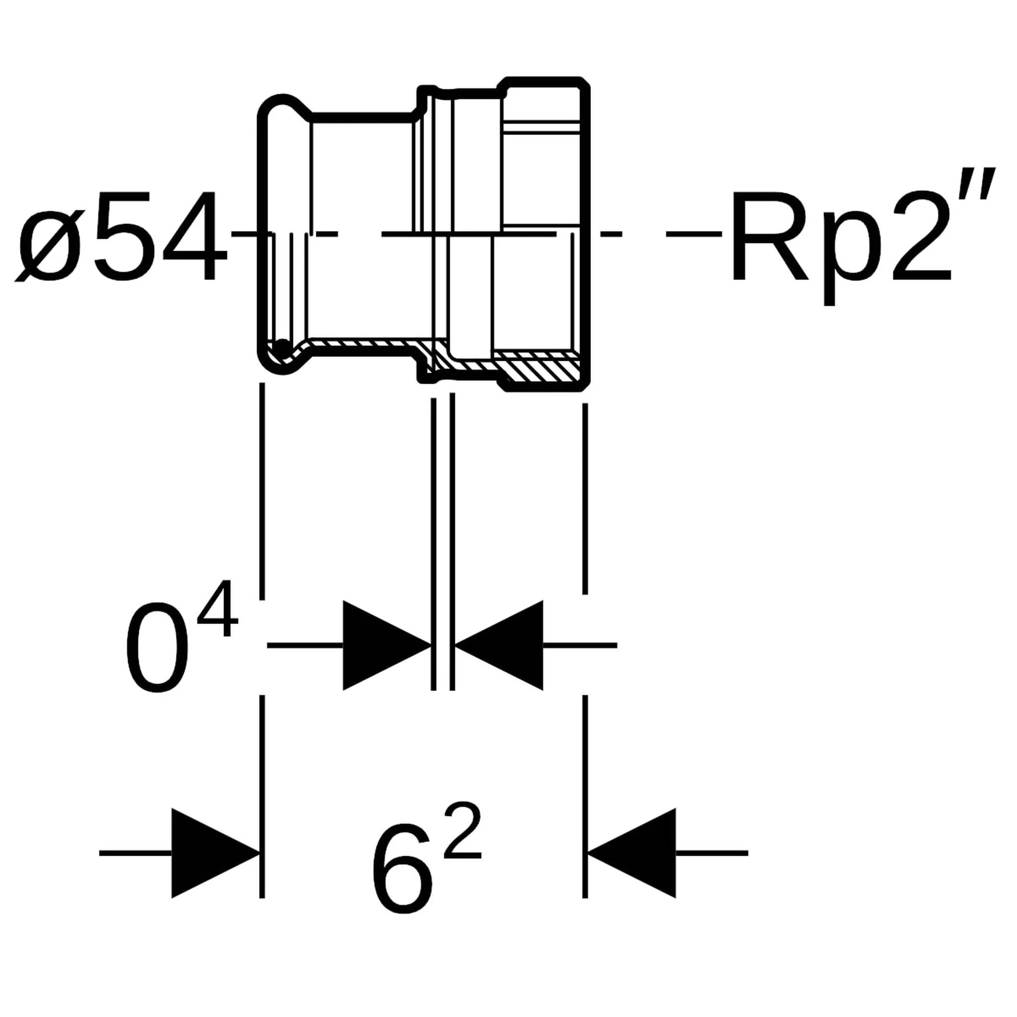 Geberit Mapress, Edelstahl, Gas, Uebergang, d54mm x Rp2, 1 Stk.