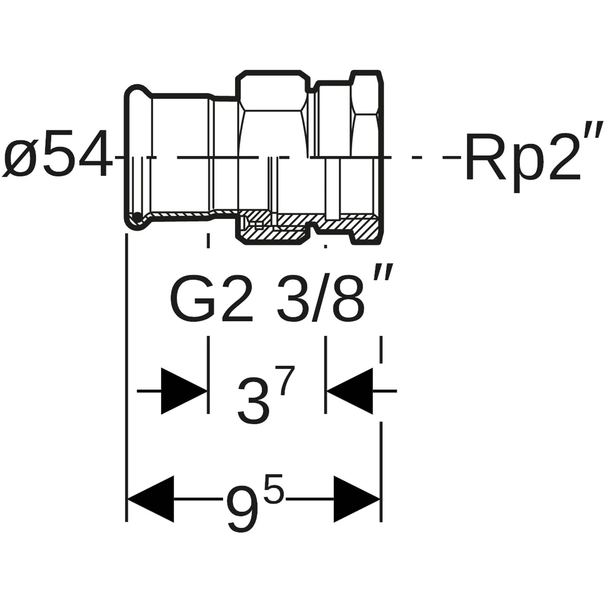 Geberit GE Mapress ES, Uebergangsverschraubung m. UeWM, Messing, d54mm, Rp2, 1 Stk.