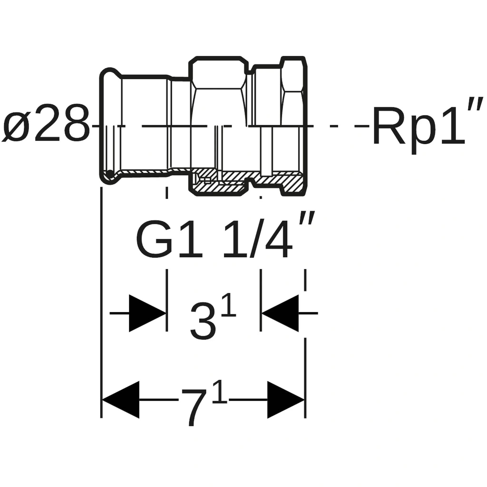 Geberit GE Mapress ES, Uebergangsverschraubung m. UeWM, Messing, d28mm, Rp1, 1 Stk.