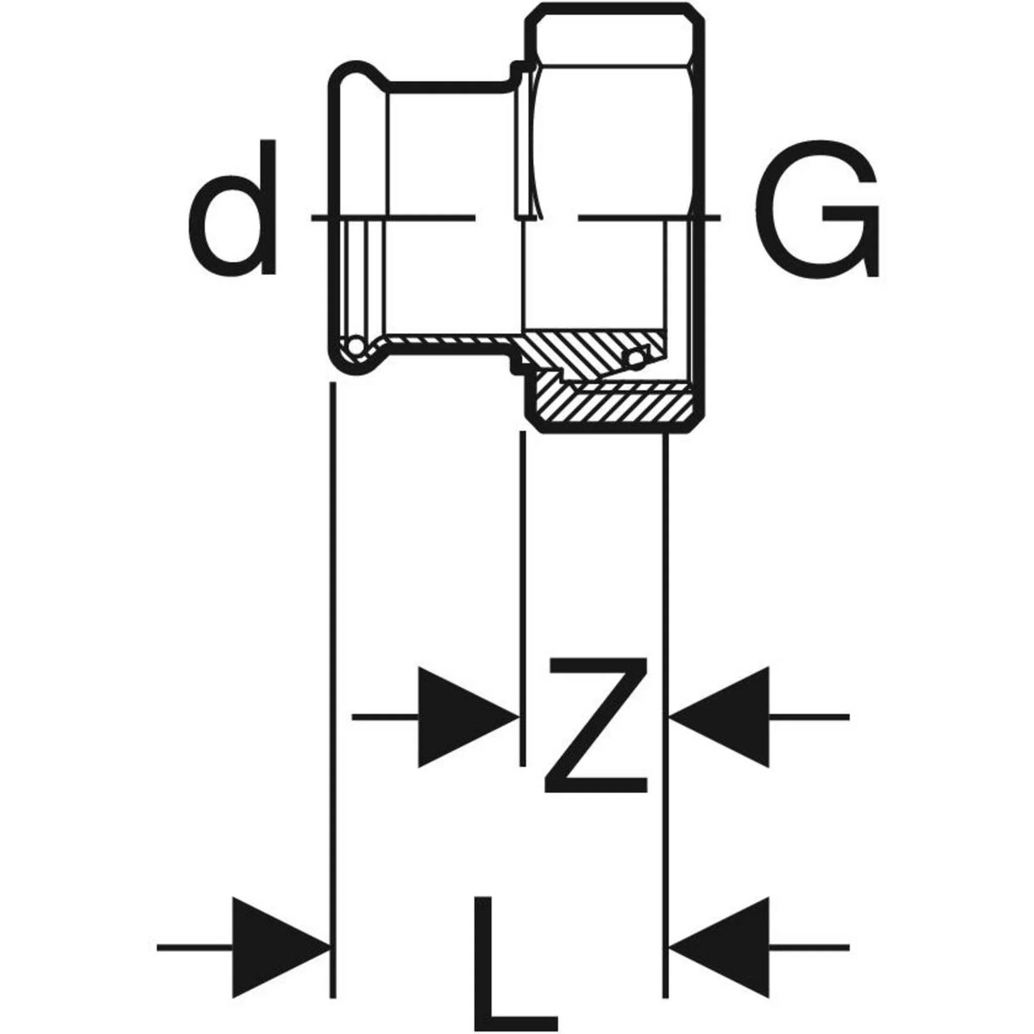 Geberit GE Mapress, Edelstahl, Gas, Uebergang mit UeWM, konisch dichtend, d22mm, G1 3/8, 1 Stk.