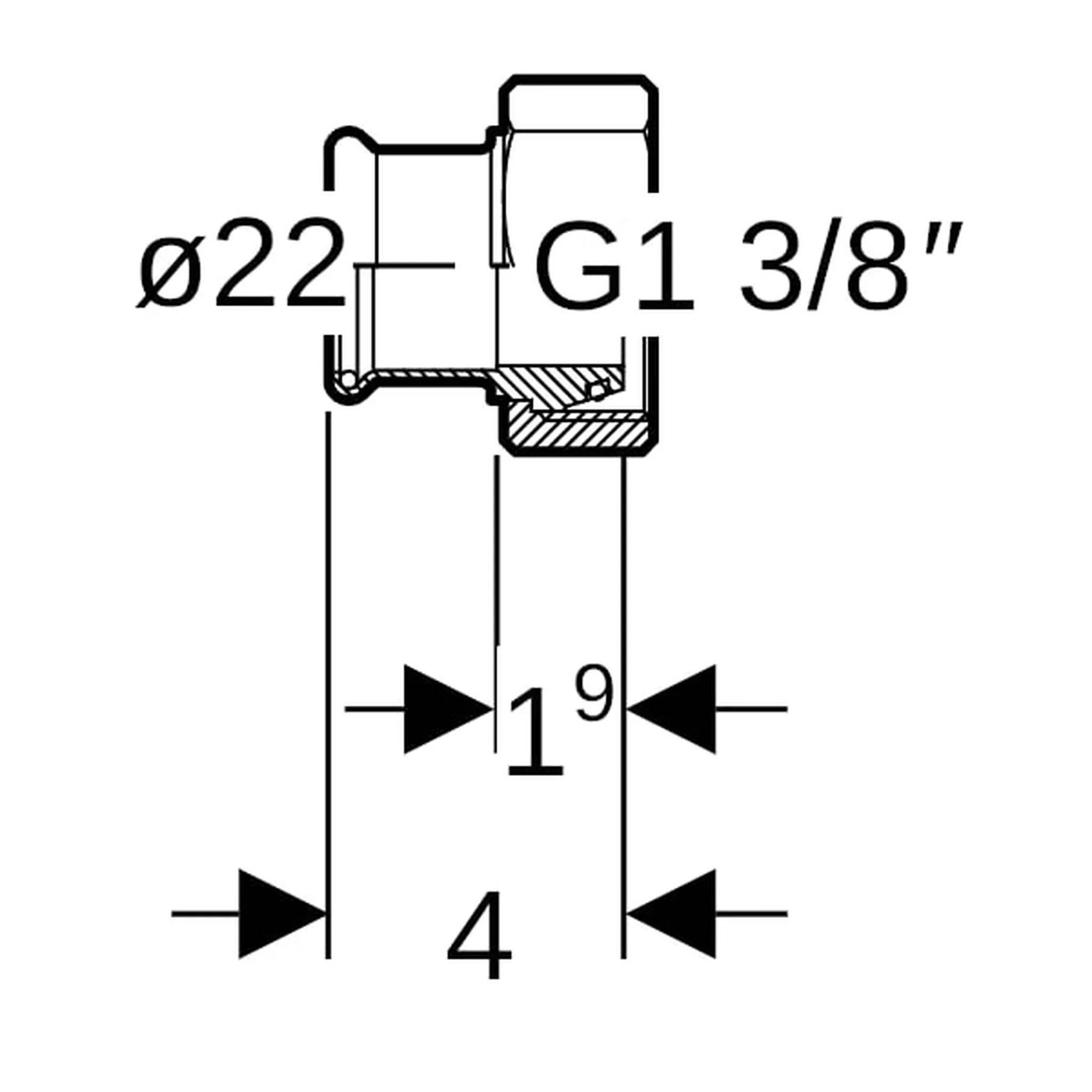 Geberit GE Mapress, Edelstahl, Gas, Uebergang mit UeWM, konisch dichtend, d22mm, G1 3/8, 1 Stk.