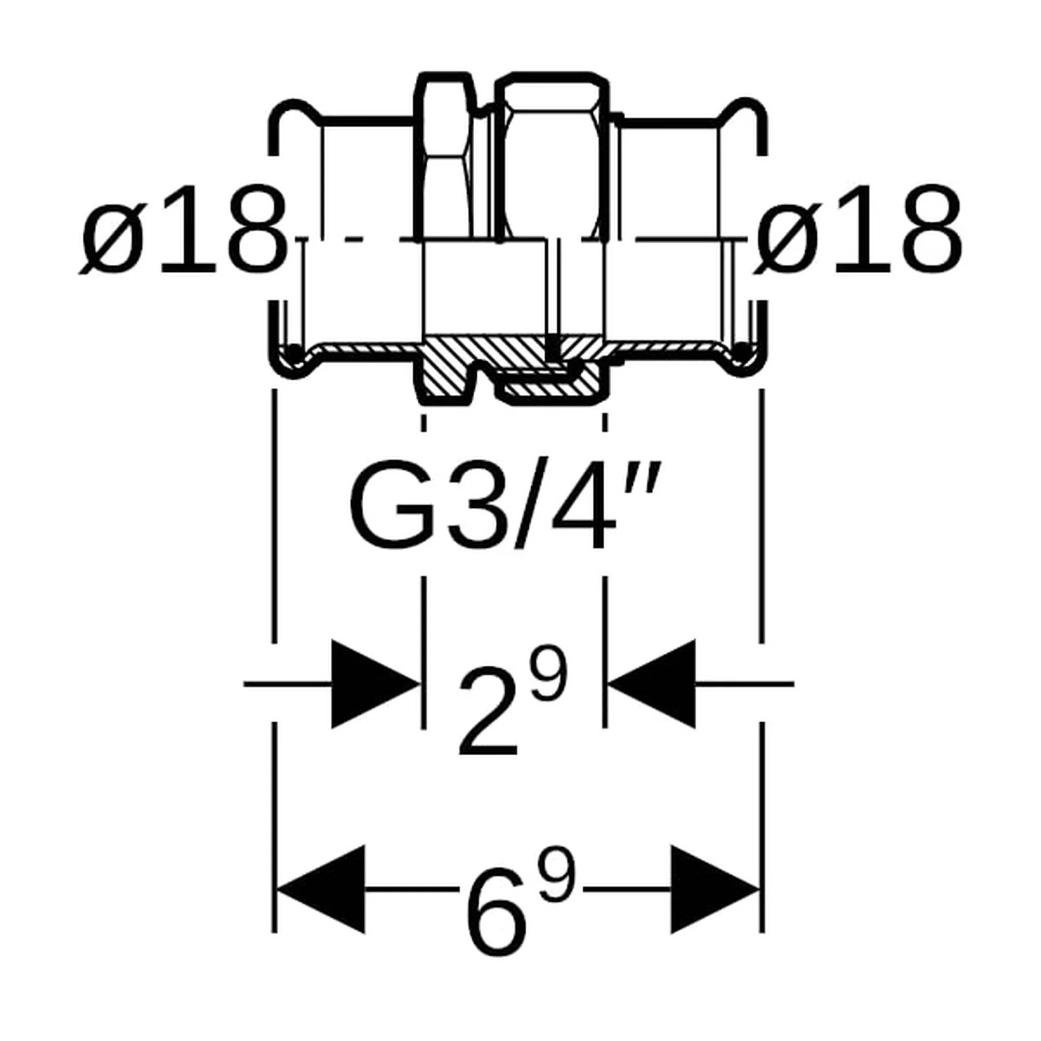 Geberit GE Mapress, Edelstahl, Verschraubung, UeWM, Messing, d18mm, 1 Stk.