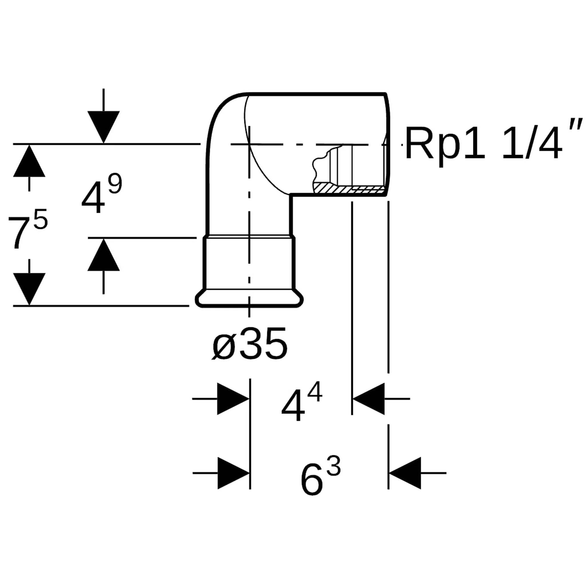 Geberit GE Mapress Übergangswinkel 90°, Edelstahl, Gas, d35mm, Rp5/4, 1 Stk.
