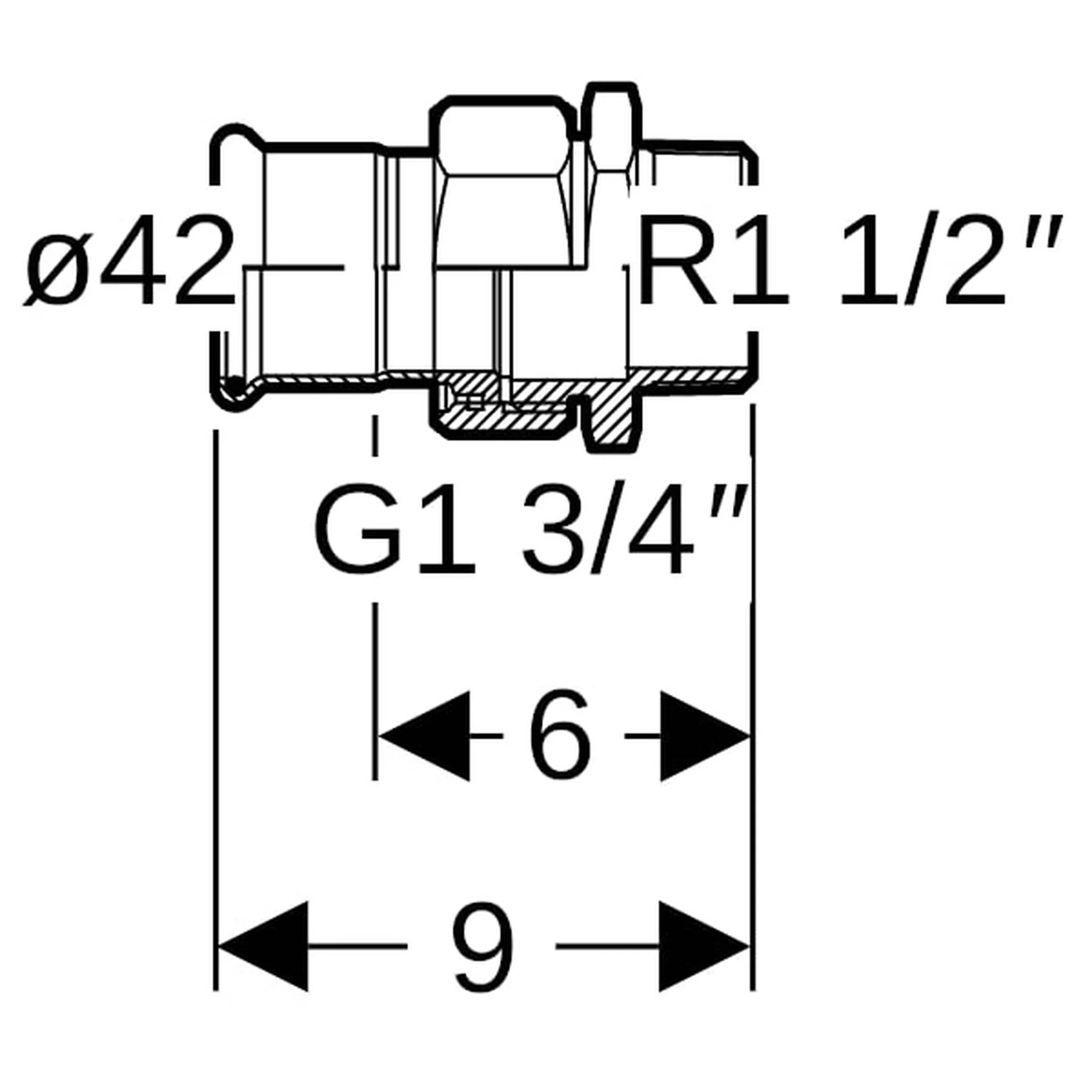 Geberit GE Mapress, Uebergangsverschr. UeWM, ES Gas, CrNi, flachdichtend, d42mm x R1 1/2, 1 Stk.