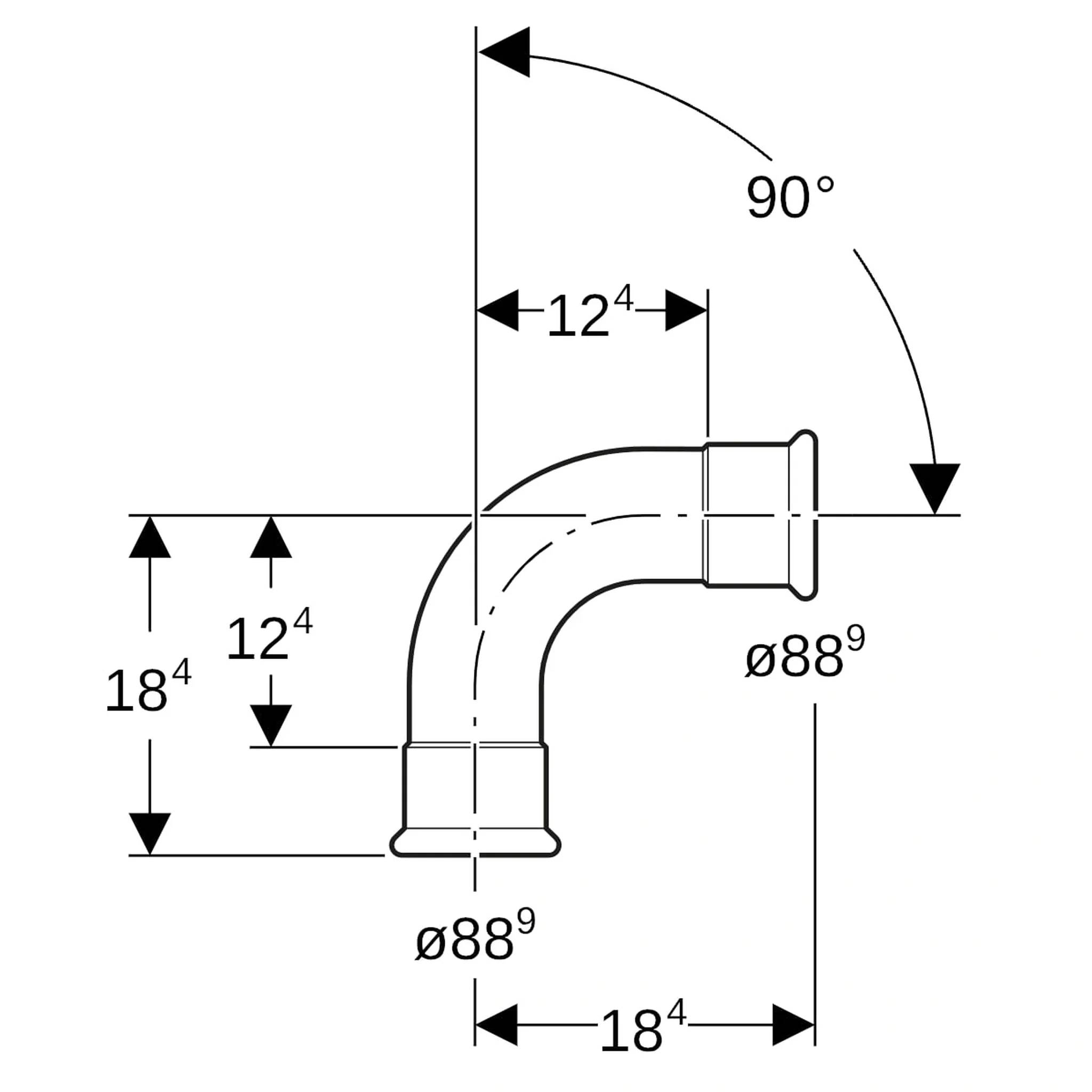 Geberit GE Mapress, C-Stahl, Bogen 90 Gr., d 88,9 mm, verzinkt, 1 Stk.