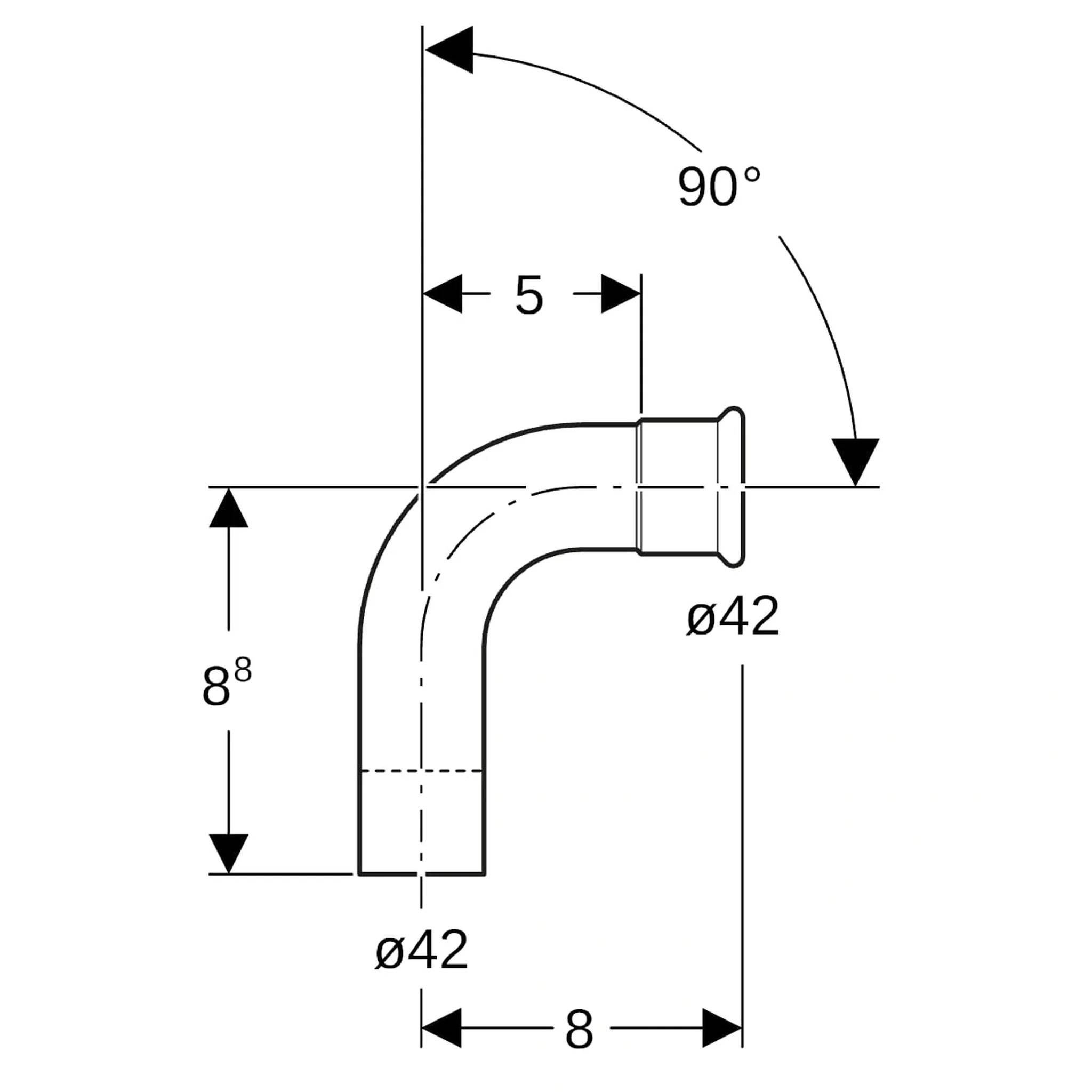 Geberit GE Mapress, Edelstahl, Gas, Bogen 90 Gr., d42mm, Einschubende, 1 Stk.