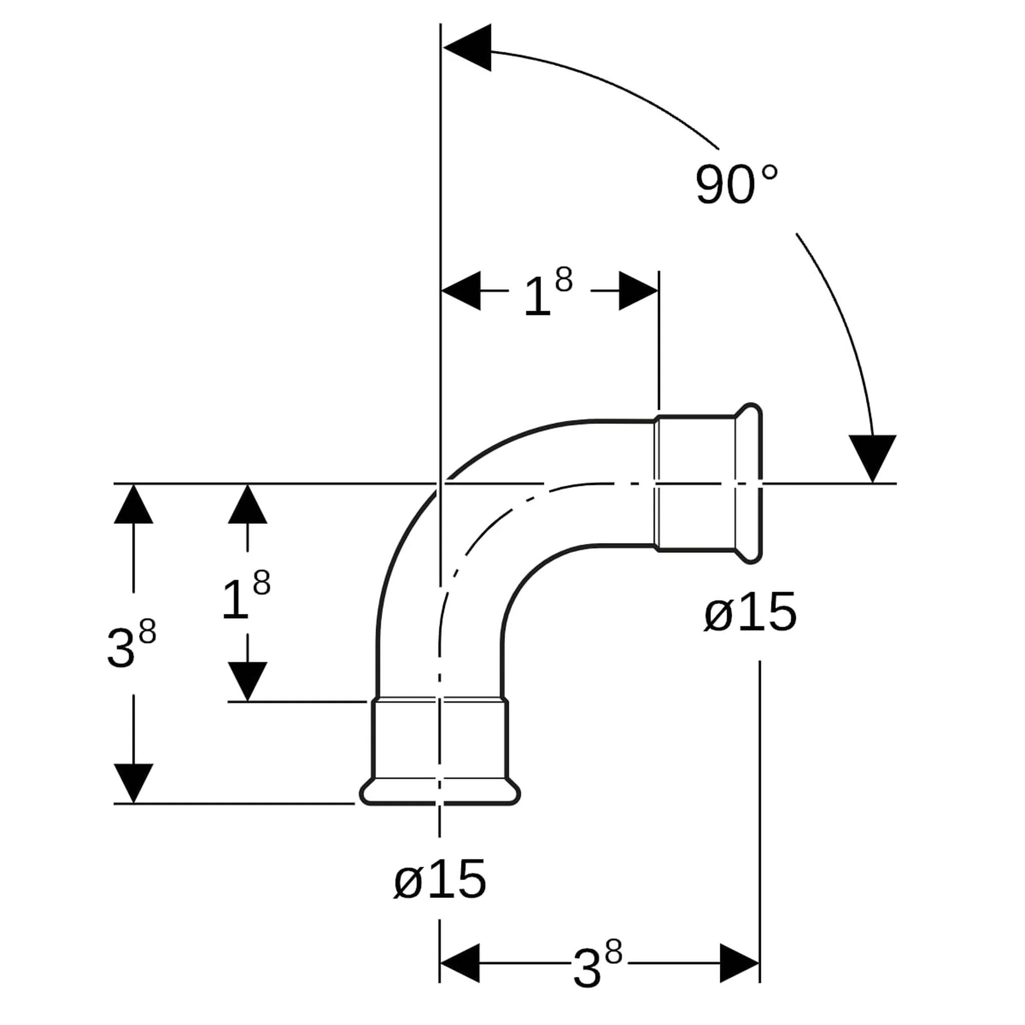 Geberit GE Mapress, Edelstahl, Gas, Bogen, 90 Grad, 15 mm, 1 Stk.