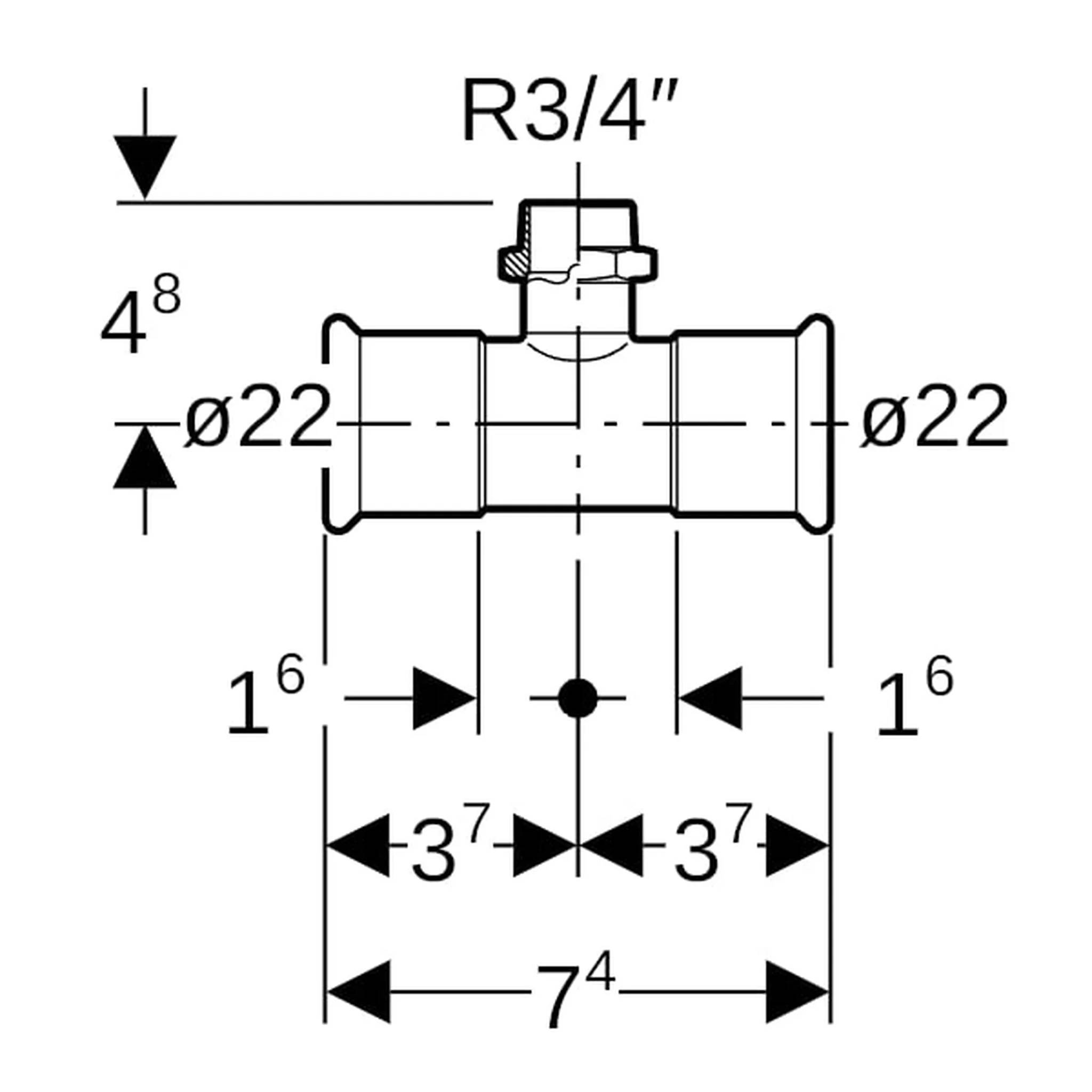 Geberit GE Mapress, Edelstahl, T-Stk. mit Abgang, d22, R3/4, 22mm, 1 Stk.
