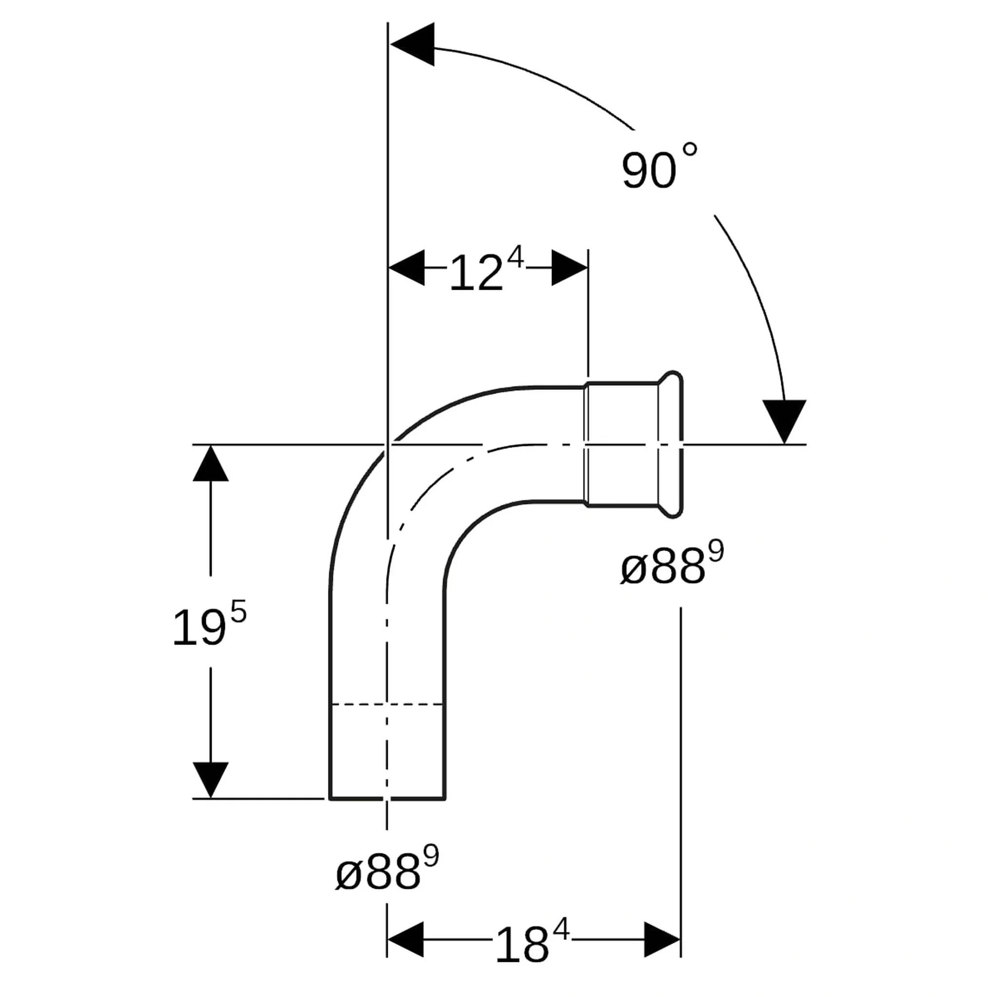 Geberit GE Mapress C-Stahl, Bogen 90 Gr., d88,9mm, verzinkt, m. einseitigem Einschubende, 1 Stk.