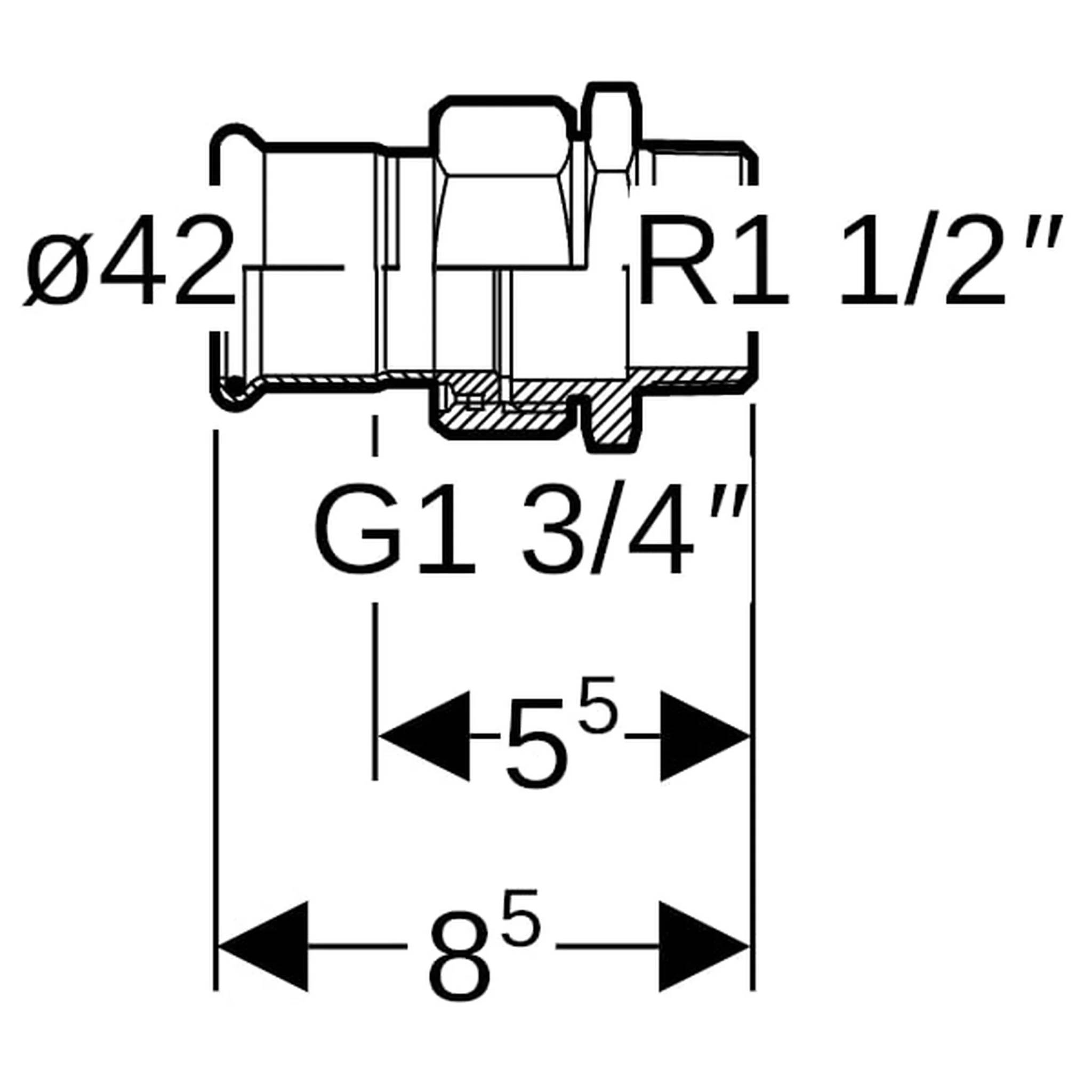 Geberit GE Mapress, C-Stahl, Übergangsverschr., flachdichtend, d42mm x R6/4, verzinkt, 1 Stk.