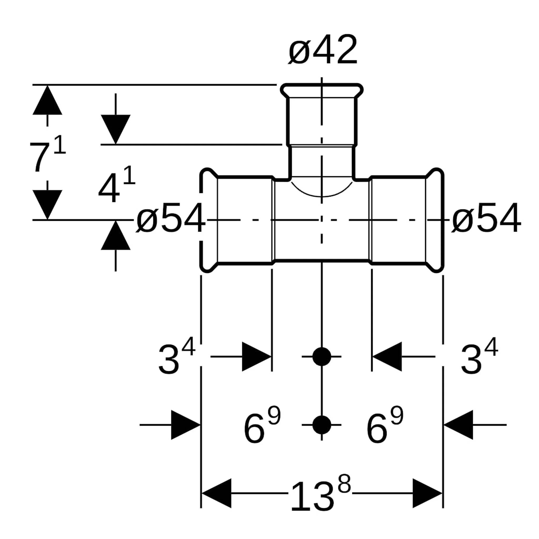Geberit GE Mapress Therm T-Stück, reduziert, 54 x 42 x 54 mm, NPW, 1 Stk.