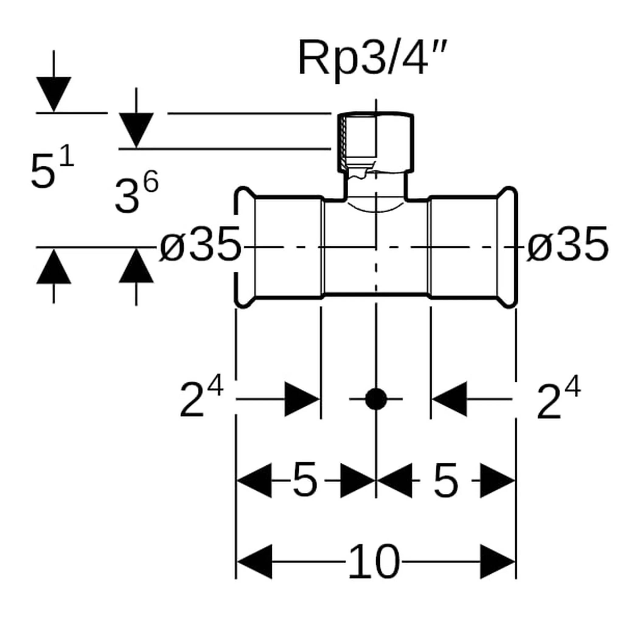 Geberit GE Mapress, C-Stahl, T-Stueck mit Abgang, d35 x Rp3/4 x 35mm, verzinkt, 1 Stk.
