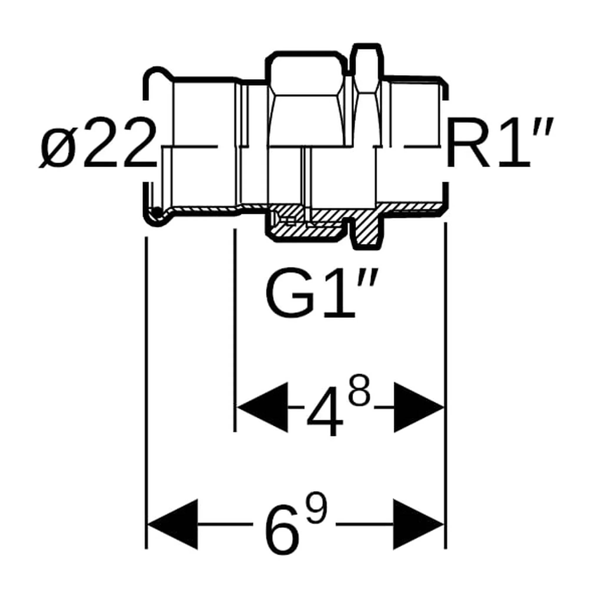 Geberit GE Mapress C-Stahl, Uebergangsverschr., flachdichtend, d22mm x R1, verzinkt, 1 Stk.