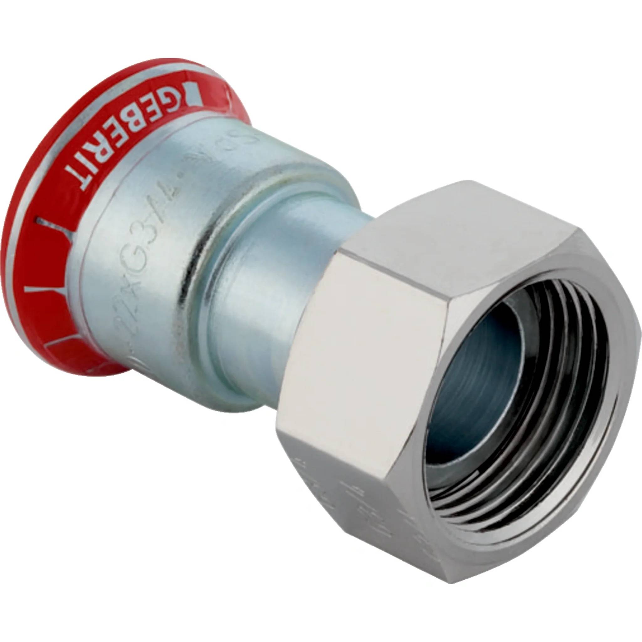 Geberit Mapress C-Stahl Übergang mit Überwurfmutter MS, d22mm x G3/4, vernickelt, Packung mit 10 Stk.