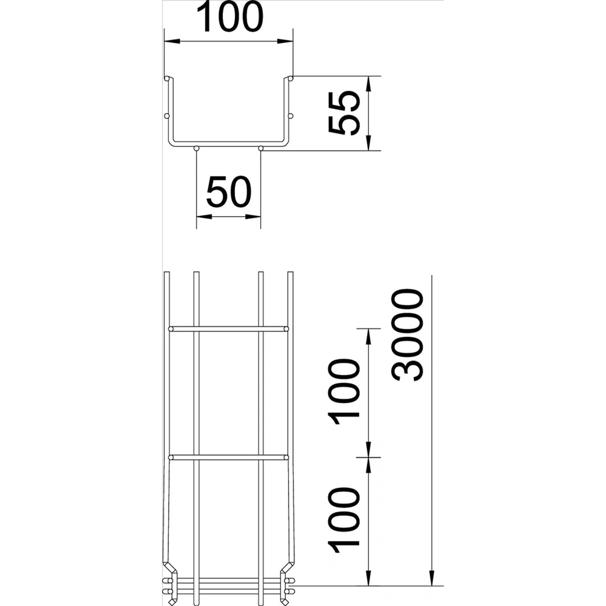 OBO Gitterrinne GRM, 55x100mm, Stahl galvanisch verzinkt, Stange mit 3m, 1 Stk.
