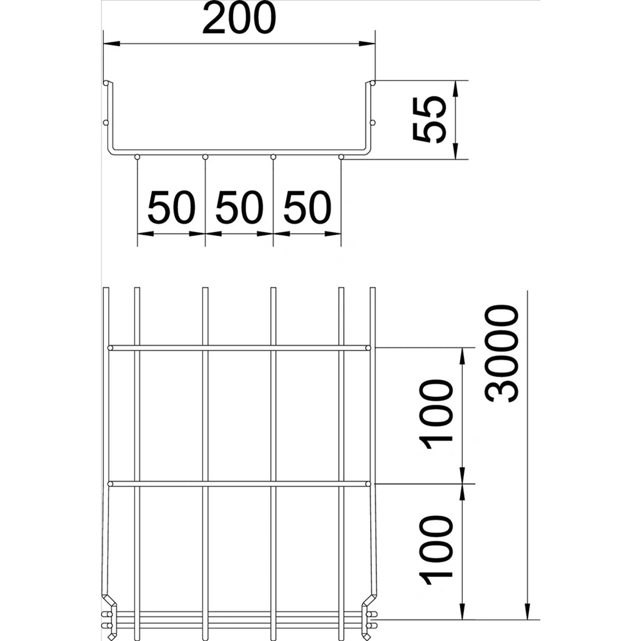 OBO Gitterrinne GRM, 55x200mm, Stahl, galvanisch verzinkt, Stange mit 3m, 1 Stk.