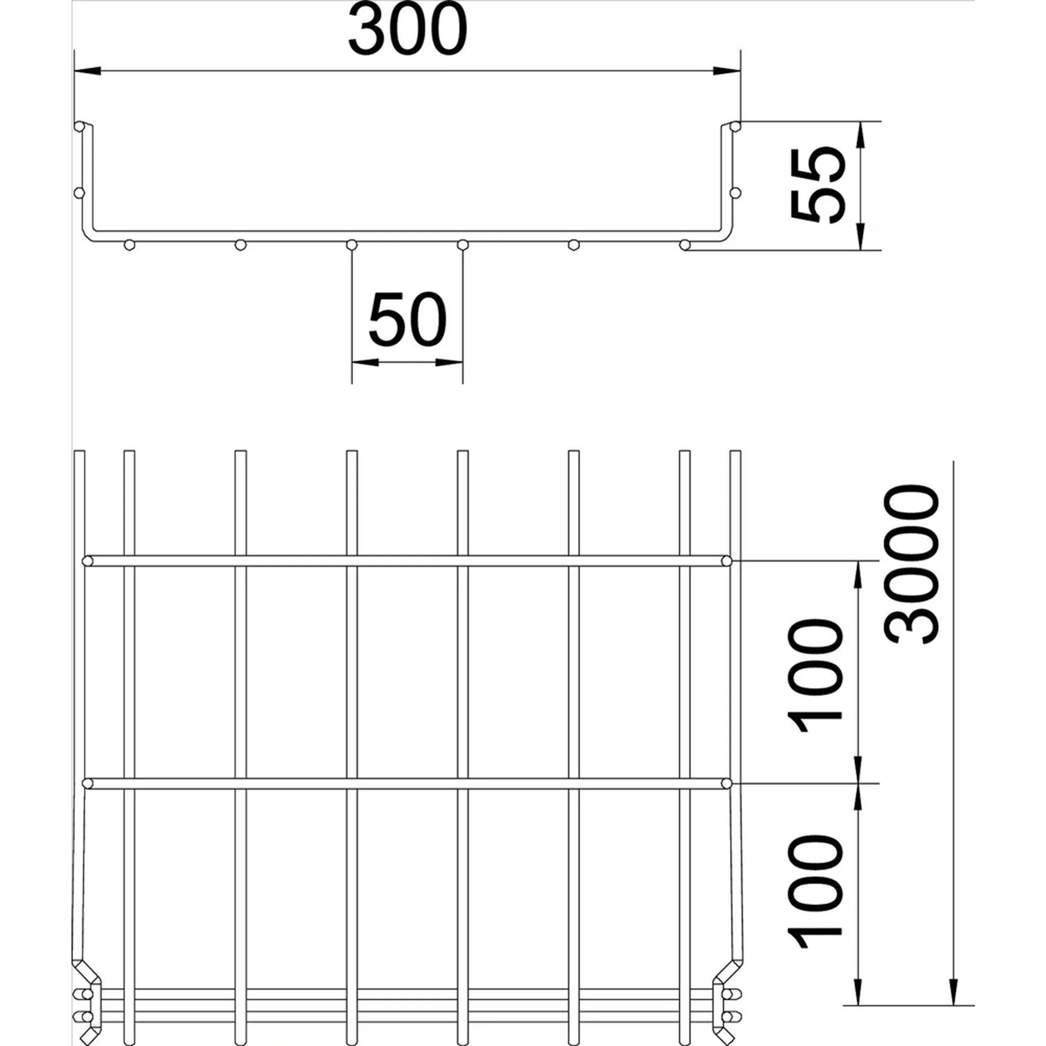 OBO Gitterrinne GRM, 55x300mm, Stahl, galvanisch verzinkt, Stange mit 3m, 1 Stk.