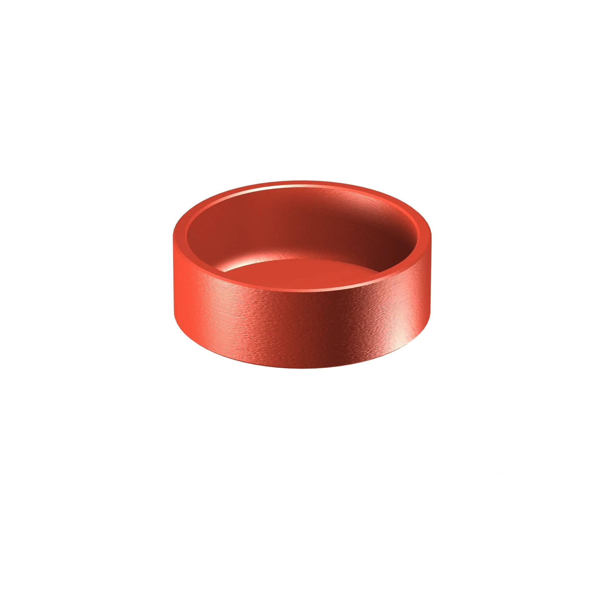 Ein roter hohler zylindrischer Ring oder eine rote hohle zylindrische Kappe auf weißem Hintergrund.
