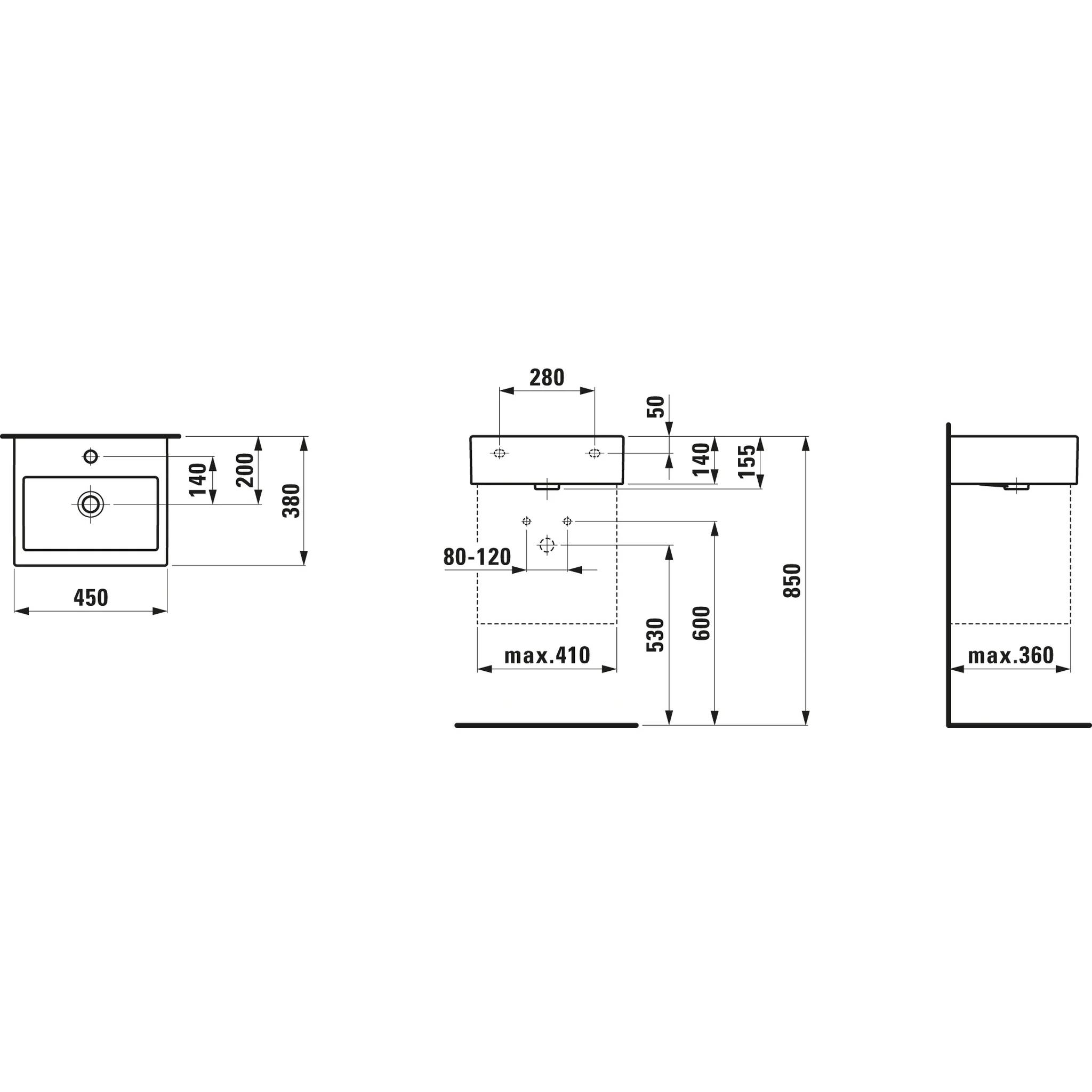 Laufen LIVING CITY, 815432, Handwaschbecken, unterbaufähig, Sanitärkeramik, weiß, 450x380x140, 1 Hahnloch mittig, mit Überlauf, 1 Stk.