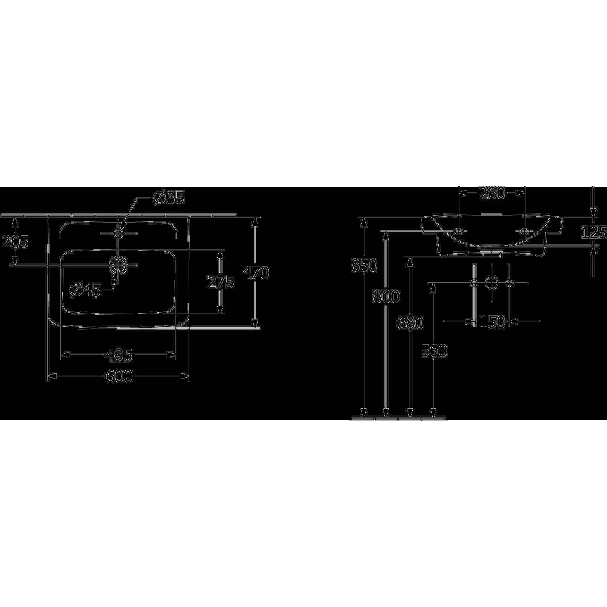 Villeroy & Boch Waschbecken Newo 4A9260, 600 x 470 mm, eckig, Becken mittig, 1 Hahnloch mittig durchgestochen, mit Überlauf, ungeschliffen, Weiß Alp