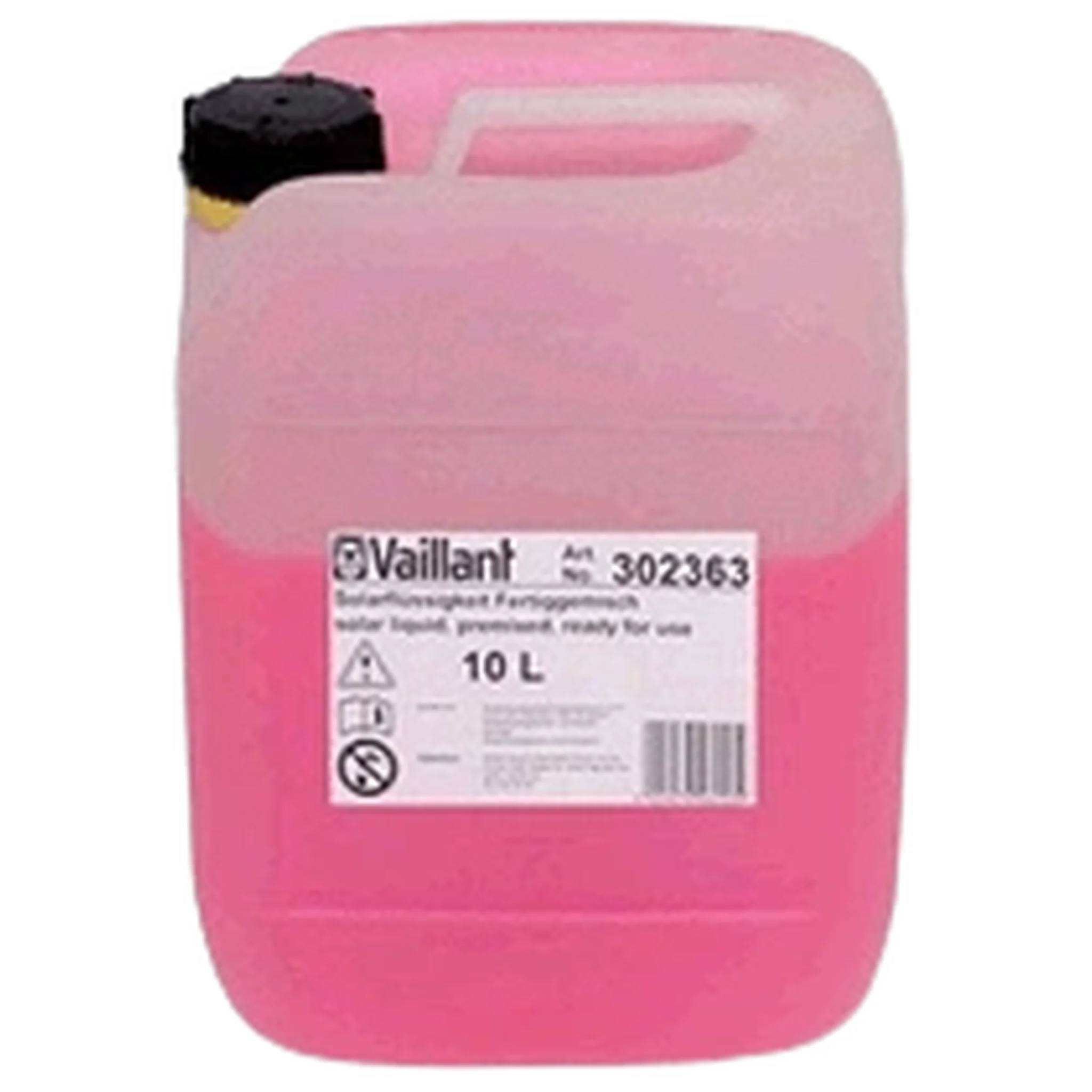 Rosa 10-Liter-Flüssigkeitsbehälter von Vaillant mit schwarzem Deckel und Frontbezeichnung