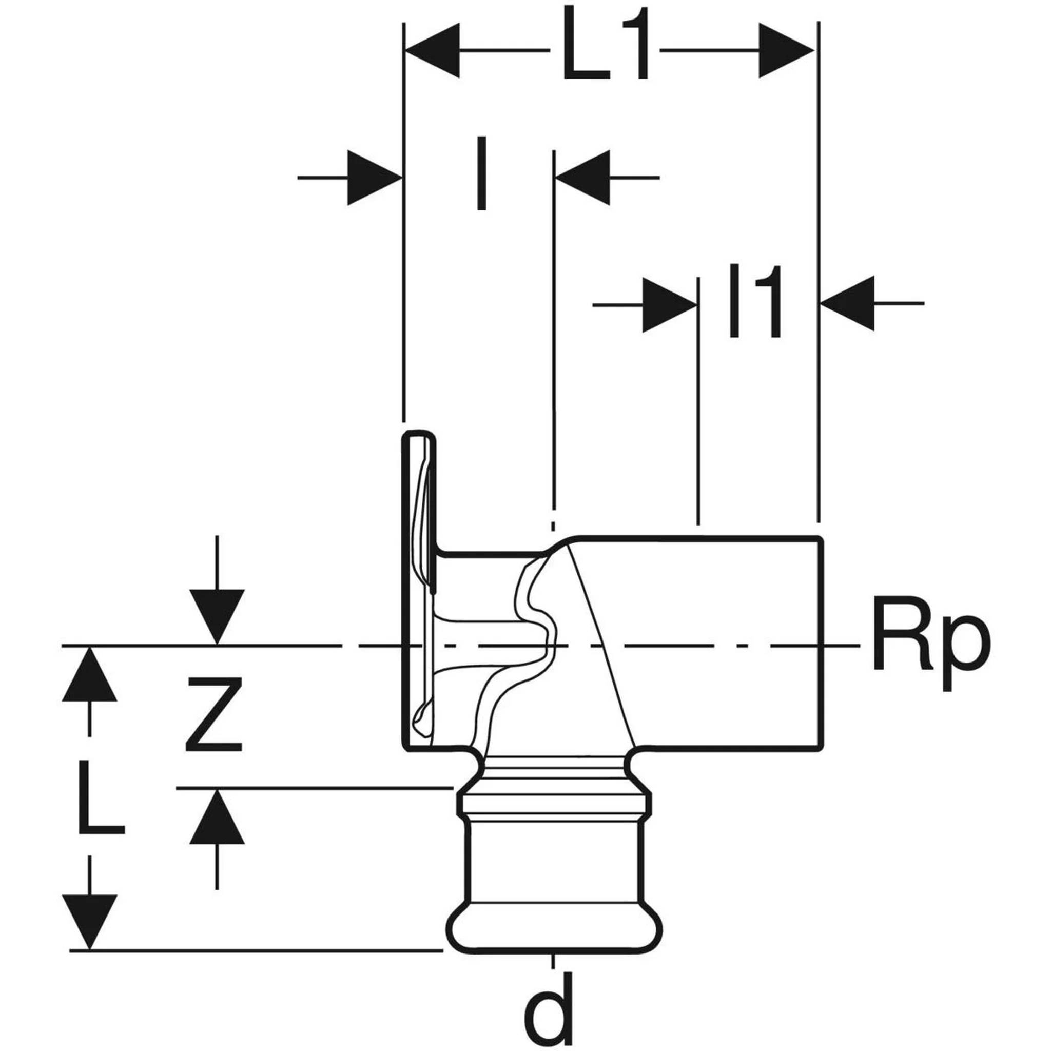 Geberit GE Mapress, Kupfer, Anschlusswinkel, 90 Grad, d15mm x Rp1/2, L3,6cm, 1 Stk.