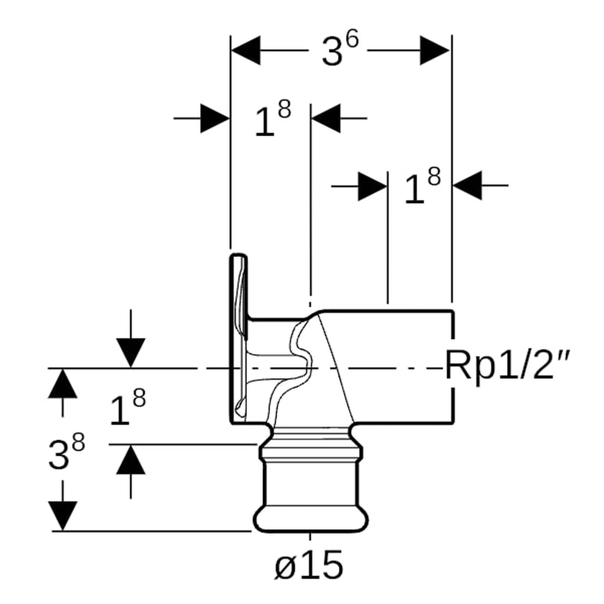 Geberit GE Mapress, Kupfer, Anschlusswinkel, 90 Grad, d15mm x Rp1/2, L3,6cm, 1 Stk.