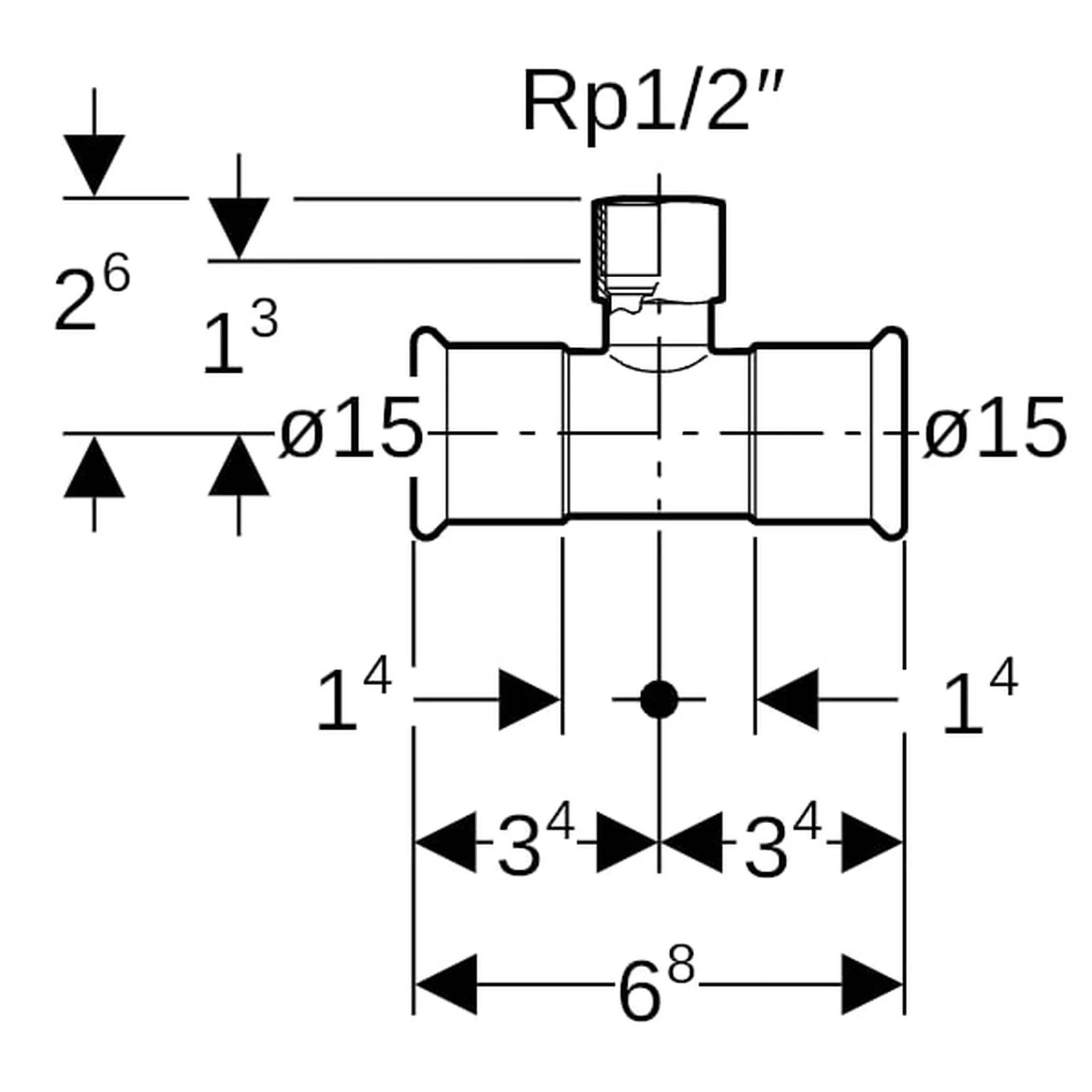 Geberit GE Mapress Kupfer T-Stück, d15, Rp1/2, 15mm, 1 Stk.